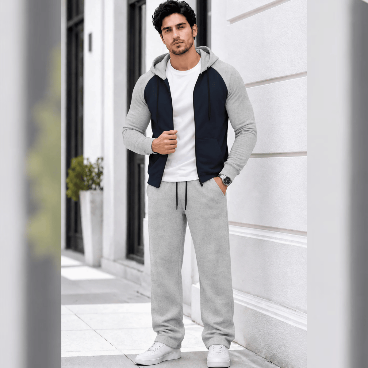 Mens Hooded Neck Dual Color Jacket Winter Tracksuits