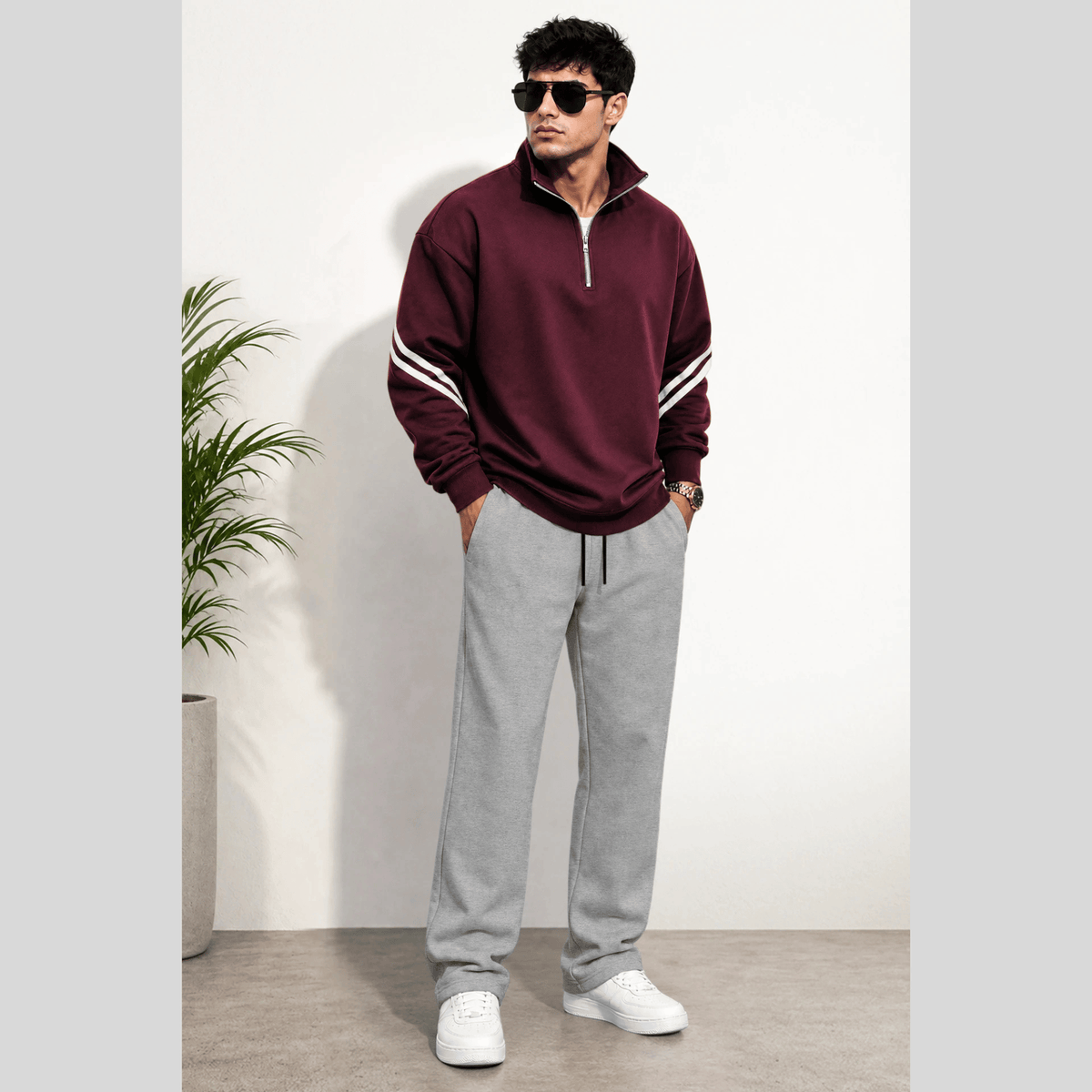 Tracksuit High Neck Sweatshirts And Plain Baggy Trackpants