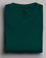 deark green solid half sleeve v neck tshirt for men folded view
