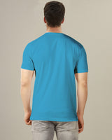 sky blue solid plain half sleeve v neck tshirt for men back view