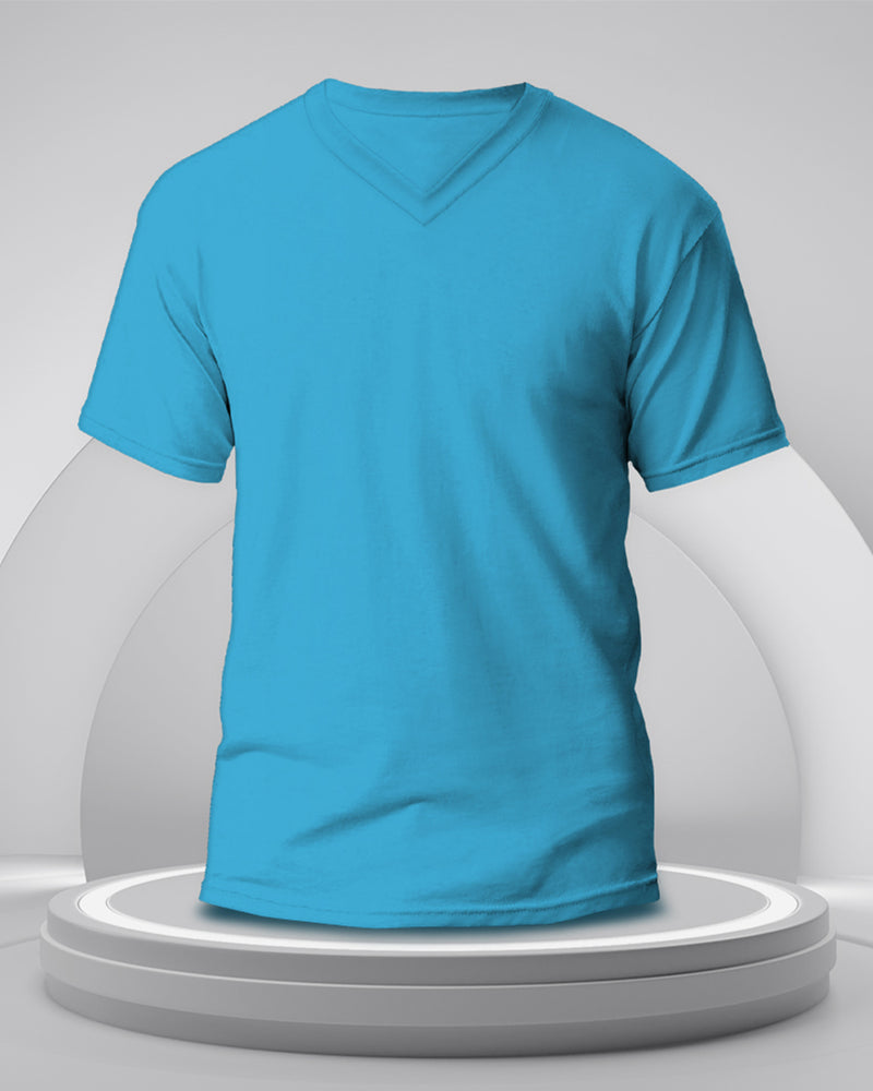 sky blue solid plain half sleeve v neck tshirt for men template view