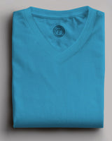 sky blue solid plain half sleeve v neck tshirt for men folded view
