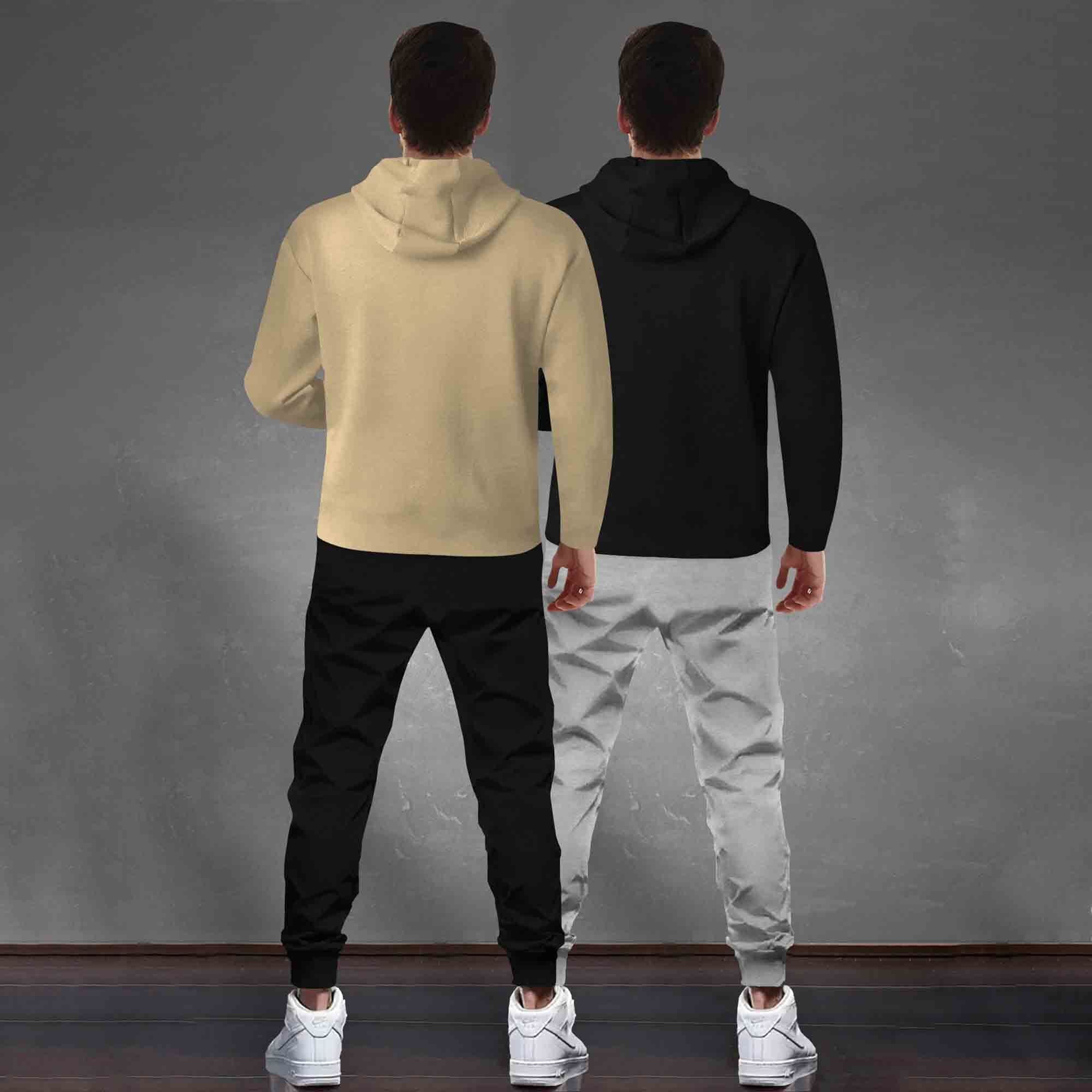 (Pack Of 2) Tracksuit Beige & Black Hooded T-shirts / Matching Trackpants