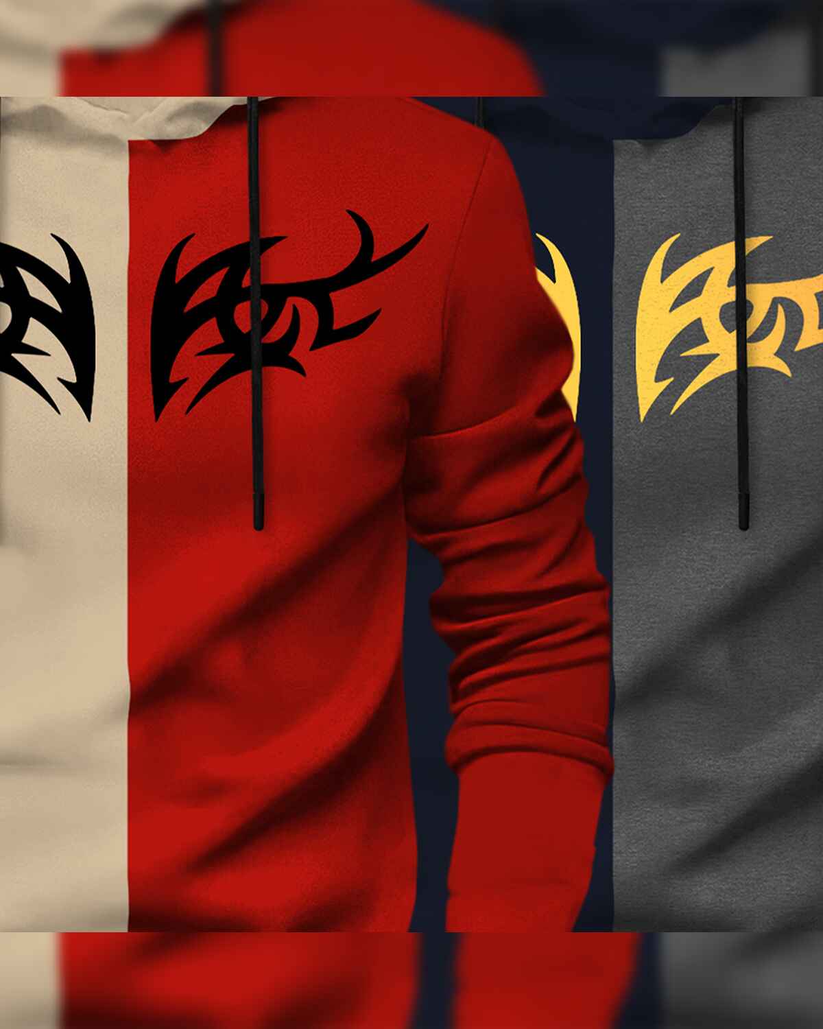 (Pack Of 2) Mens Printed Hooded Full Sleeve T-shirt Beige & Navyblue