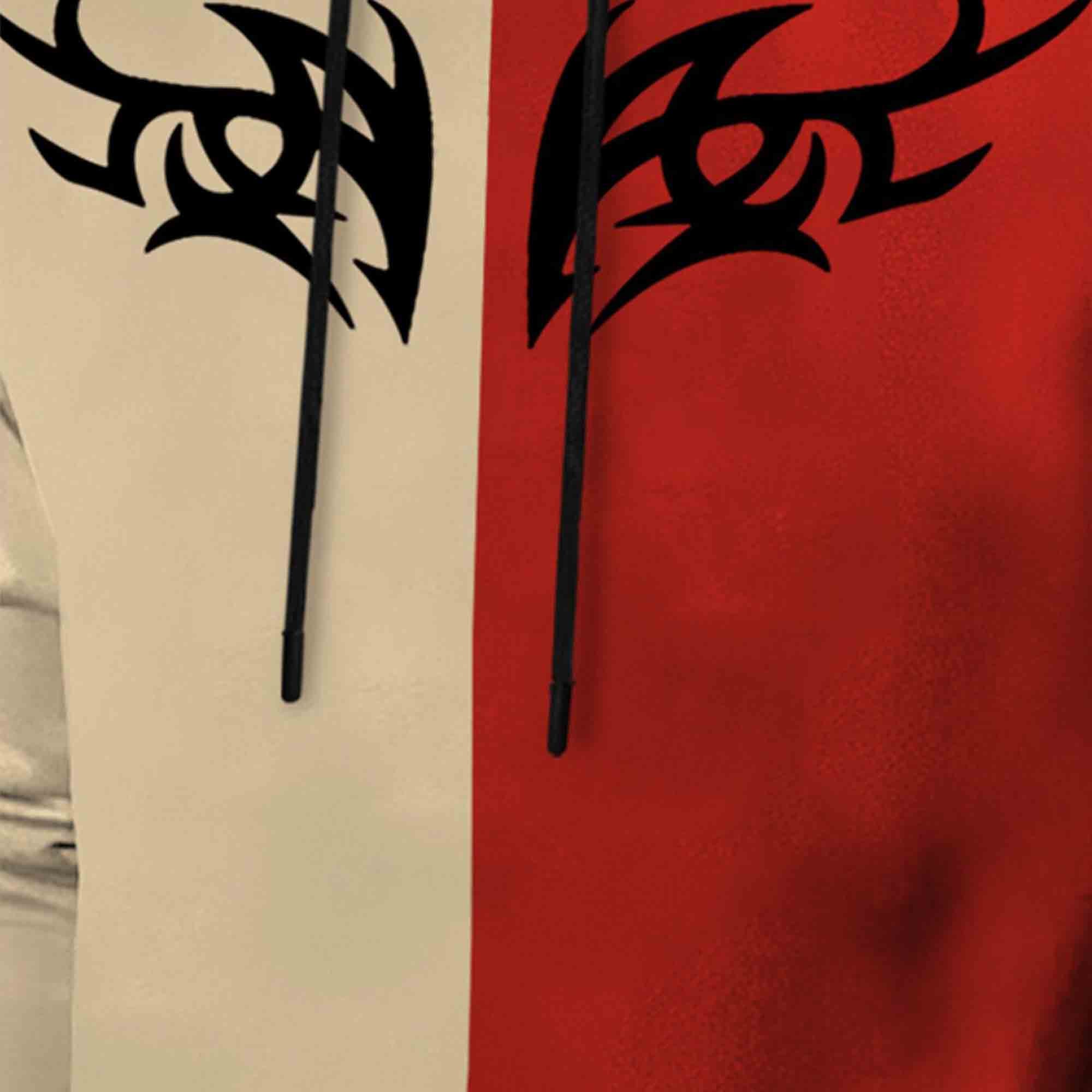 Mens Full Sleeve Hooded Neck Dual Color Printed T-shirt Beige & Red