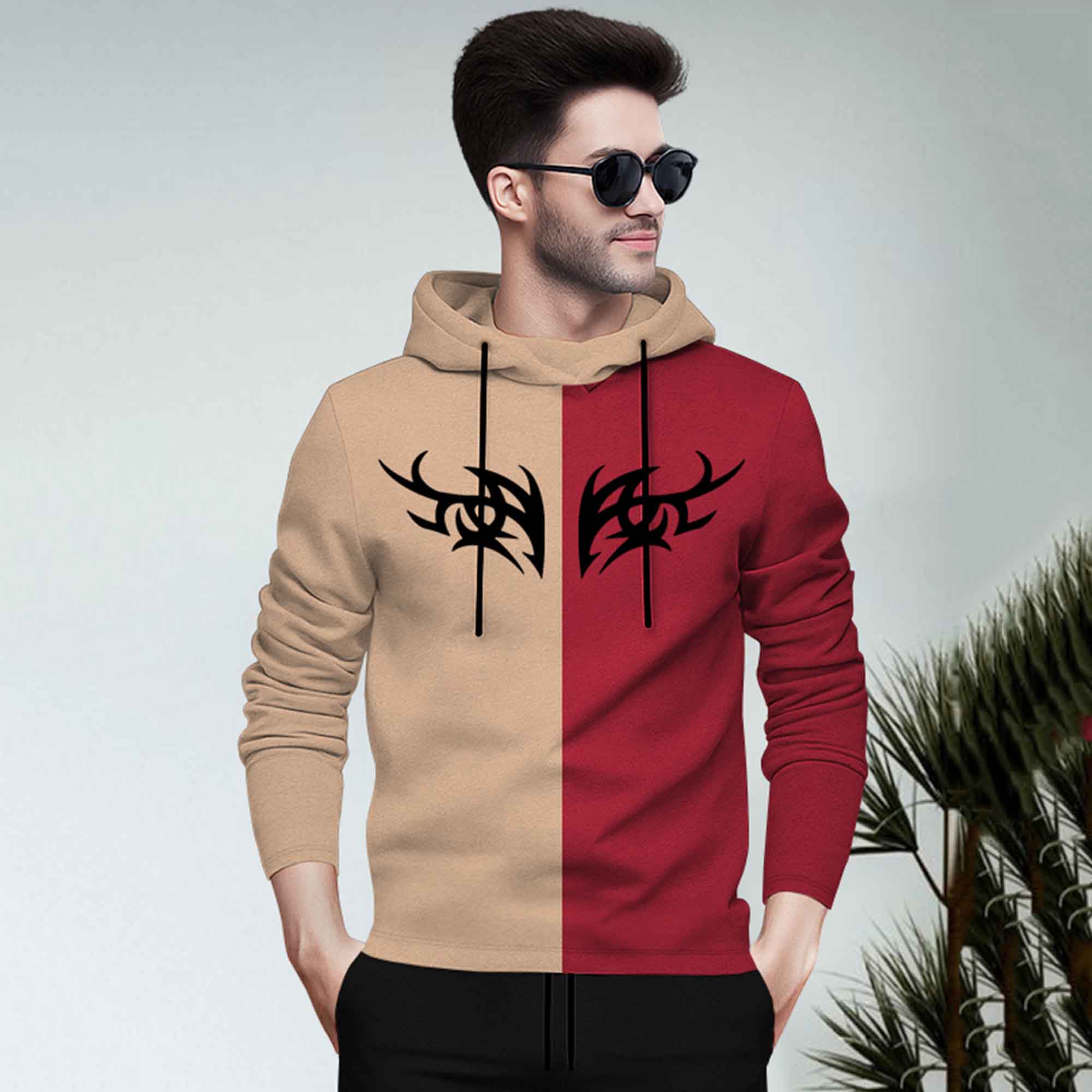 Dual Color Beige T-shirt With Matching TrackPant Hoodie Tracksuit