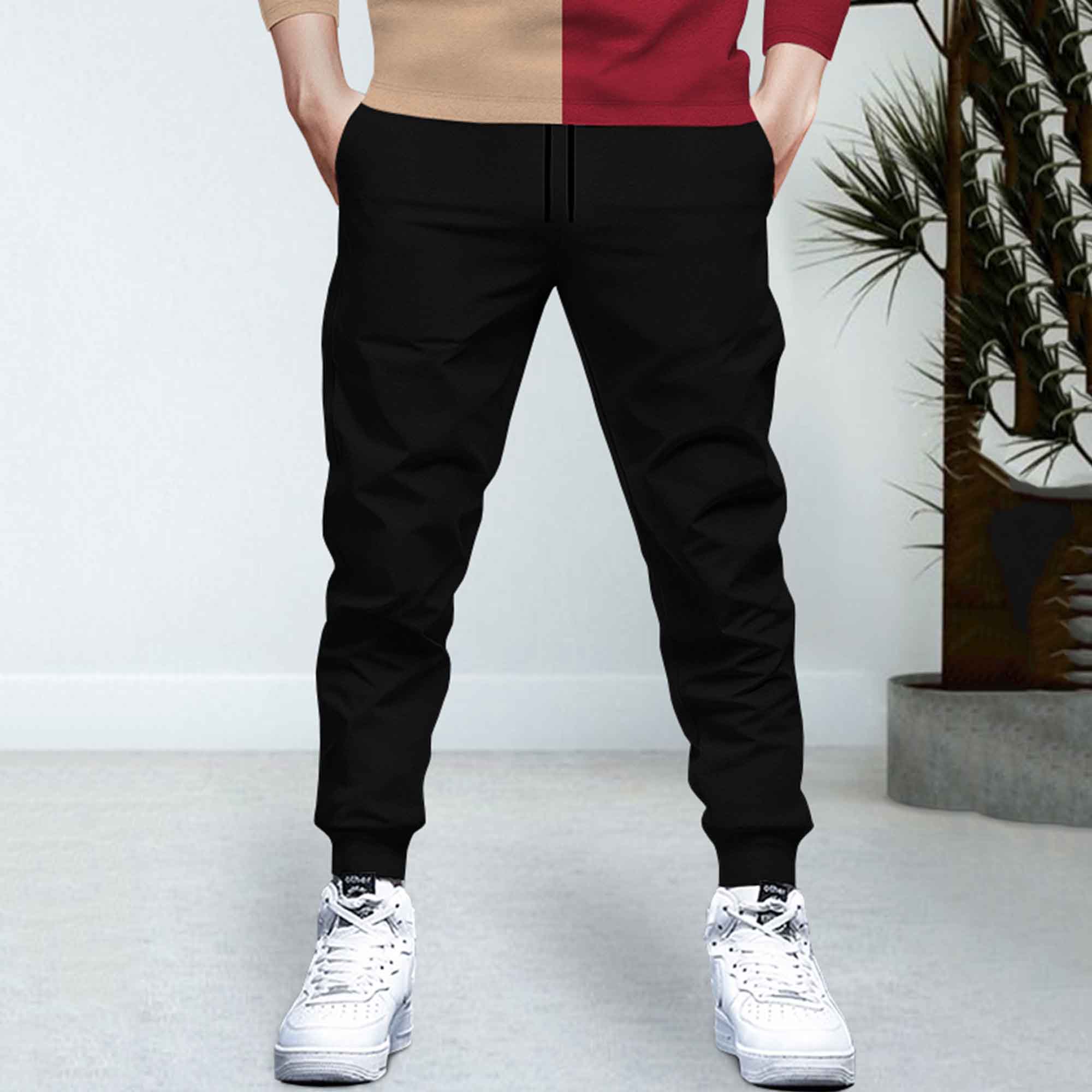 Dual Color Beige T-shirt With Matching TrackPant Hoodie Tracksuit