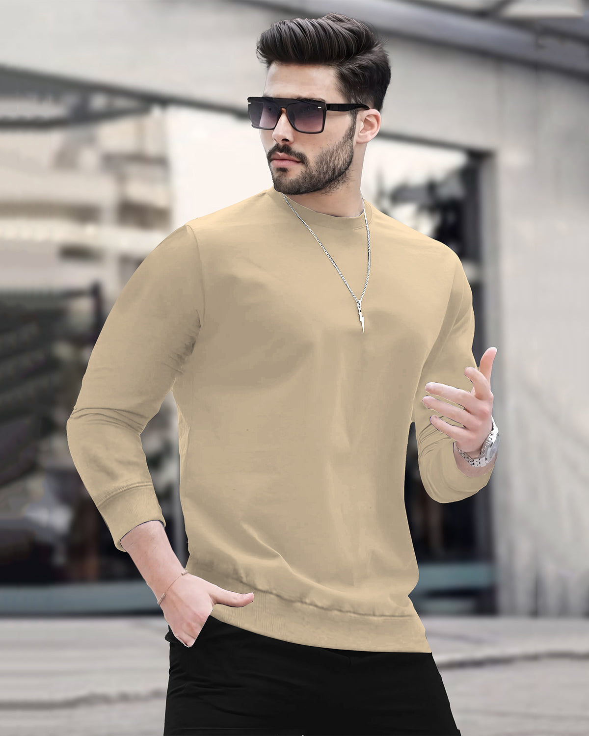Men's Round Neck Full Sleeve Plain Tshirts - 10 Colours