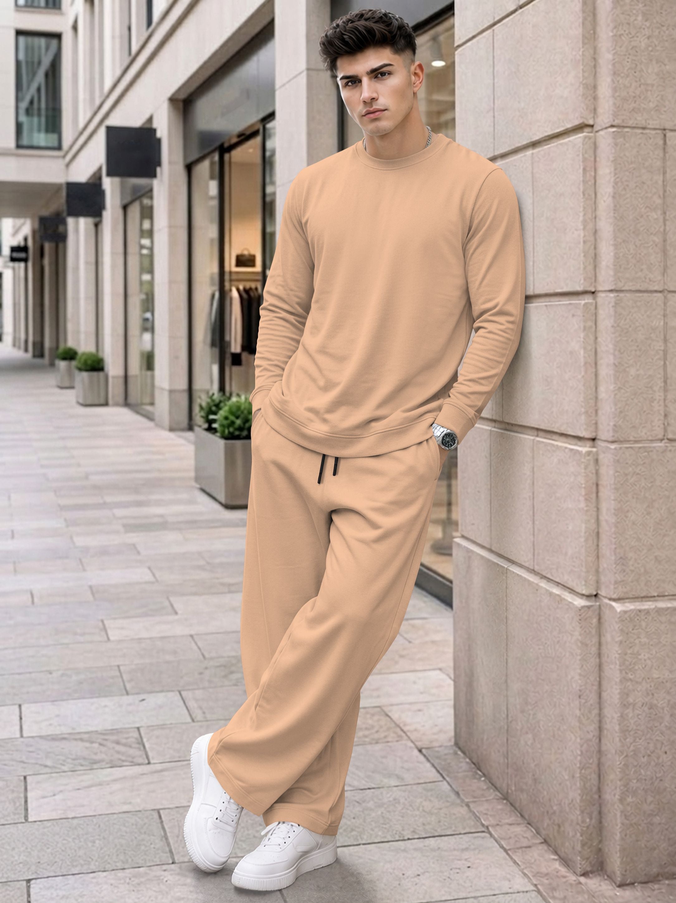 Men Plain Full Sleeve T-shirts and Plain Baggy Trackpants Outfit Sets