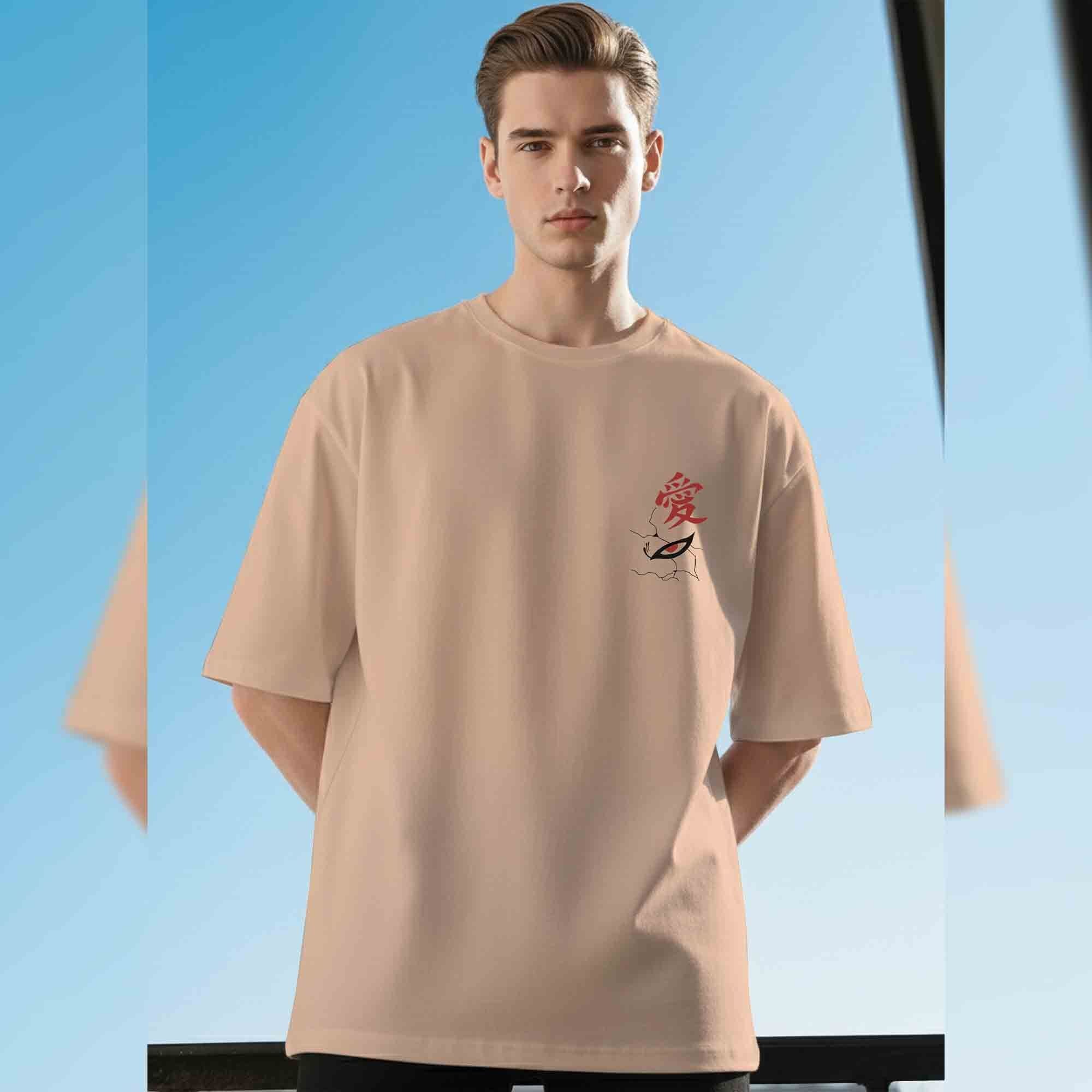 Mens NARUTO Anime Back Printed Beige Oversized Tshirt