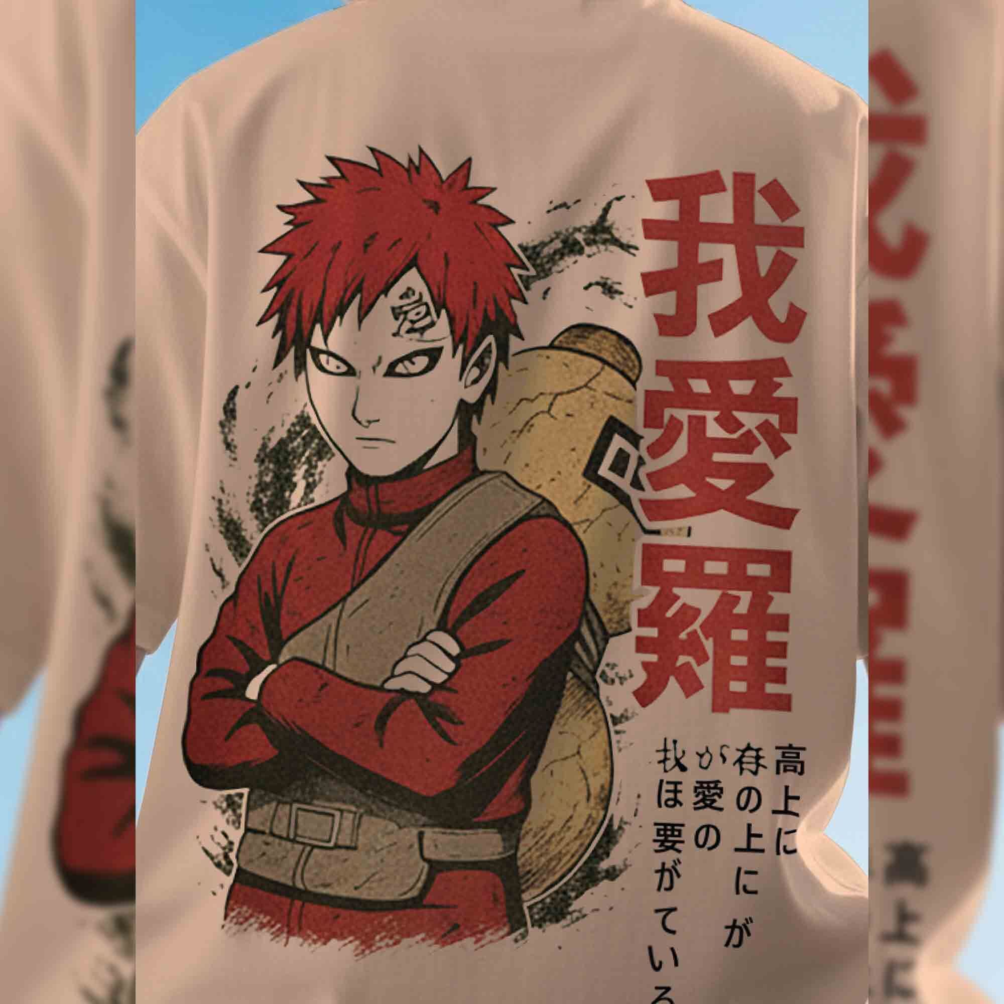 Mens NARUTO Anime Back Printed Beige Oversized Tshirt