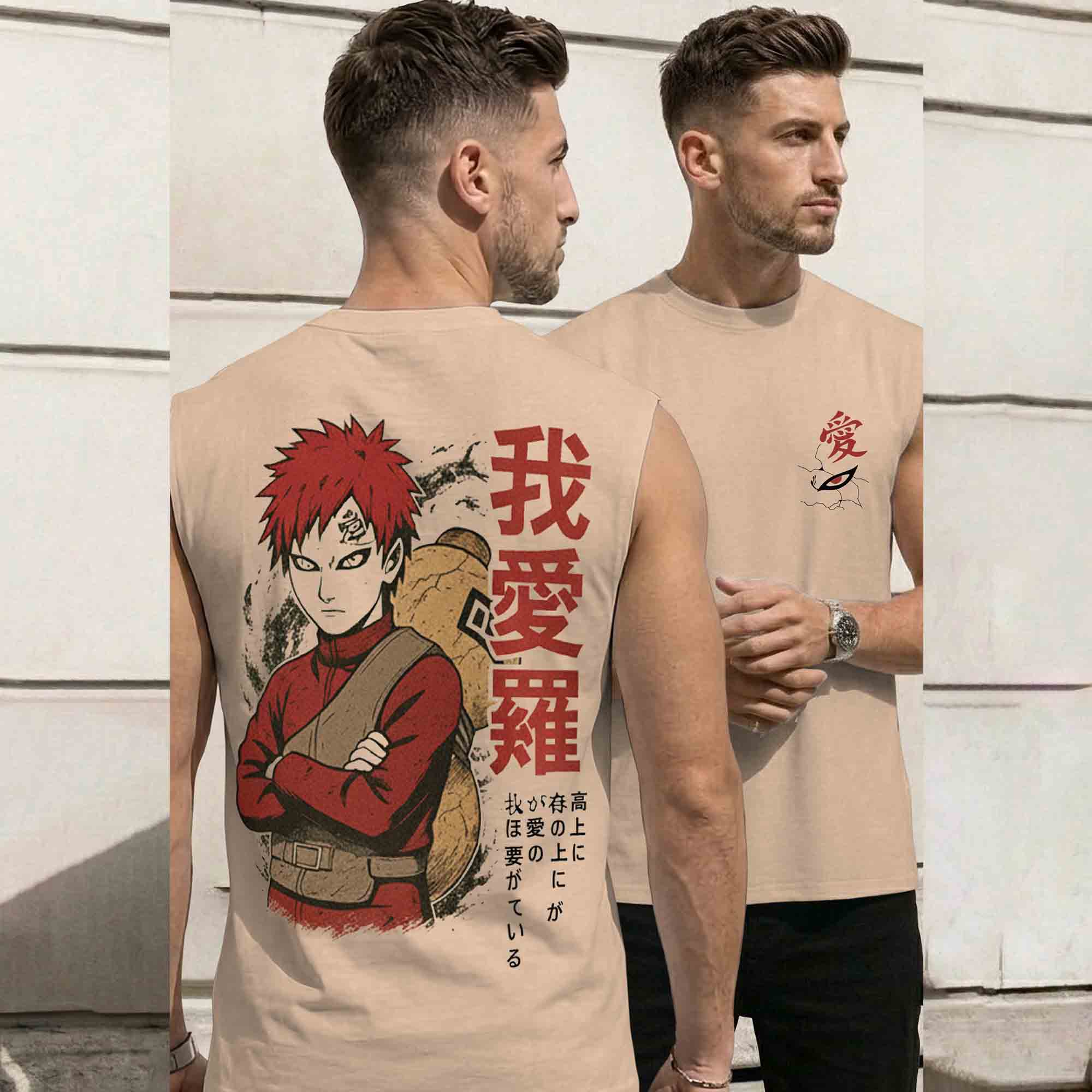Men Graphic Design Back Printed Vest Beige