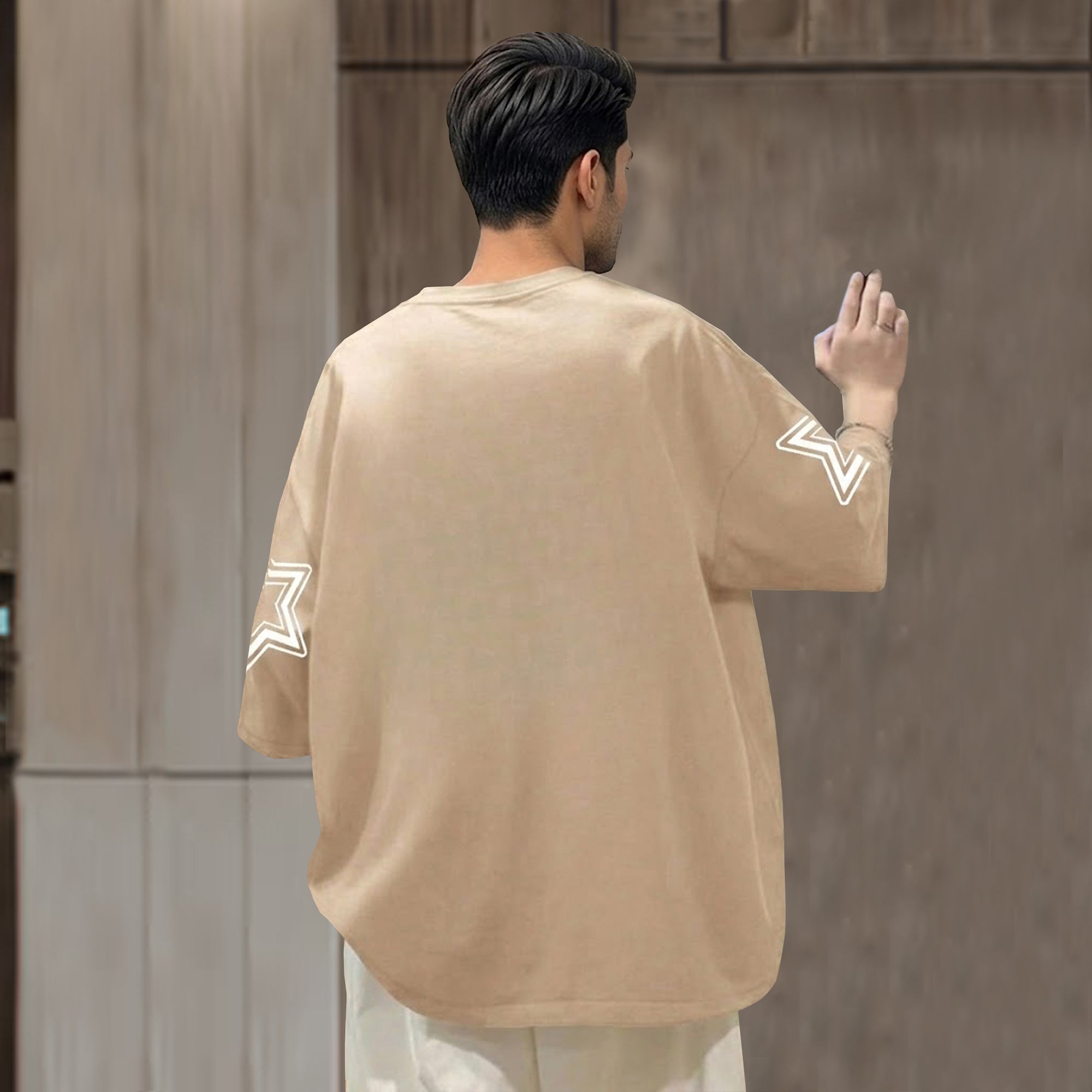 Men Oversized 'Los Angeles' Printed Tshirt Beige