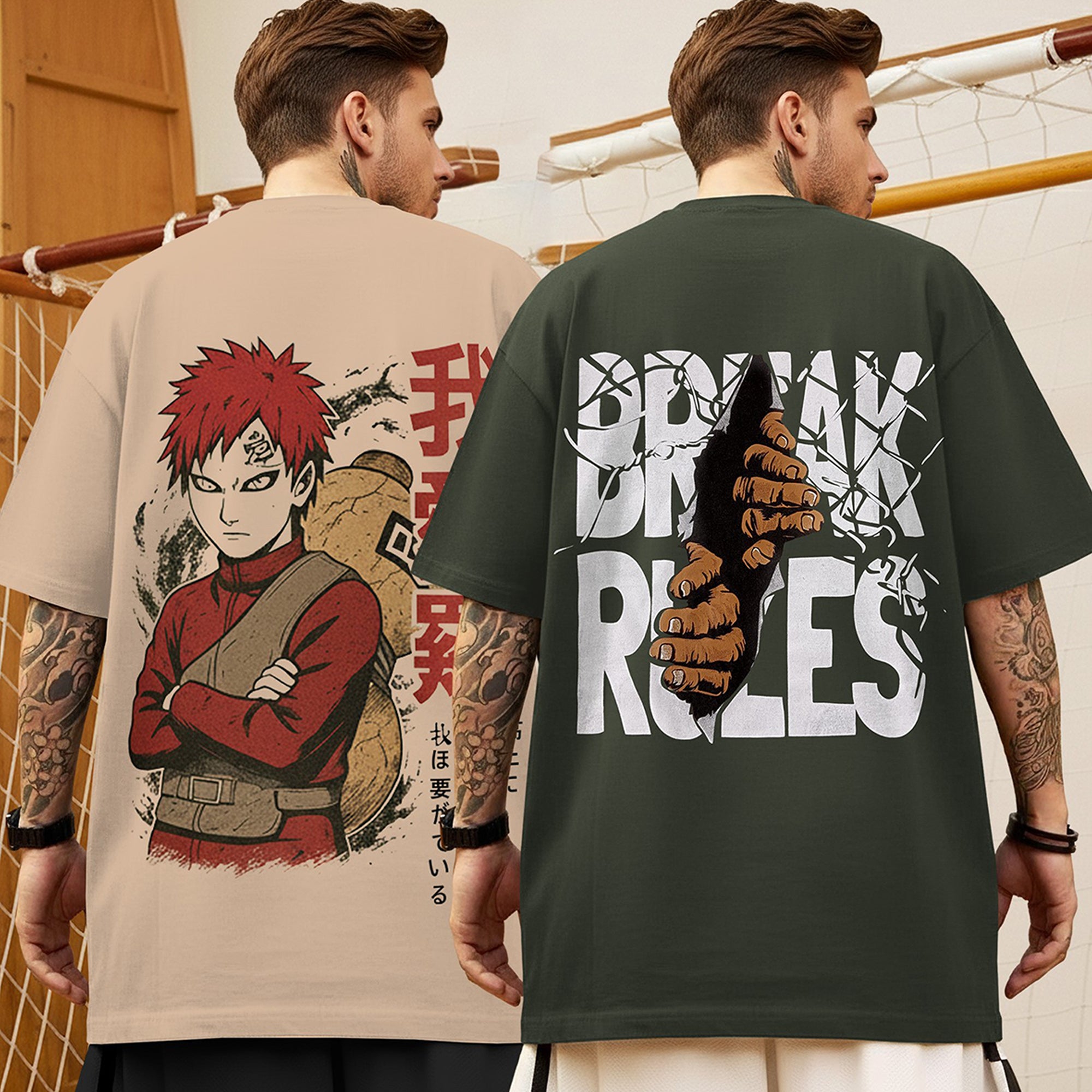 (Pack Of 2) Men Designing Back Printed Oversized T-shirts