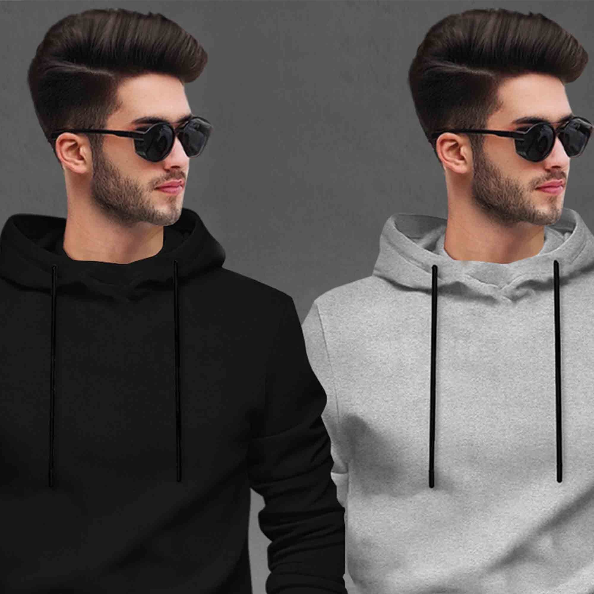 (Pack Of 2) Tracksuit Black & Grey Hooded T-shirts / Matching Trackpants