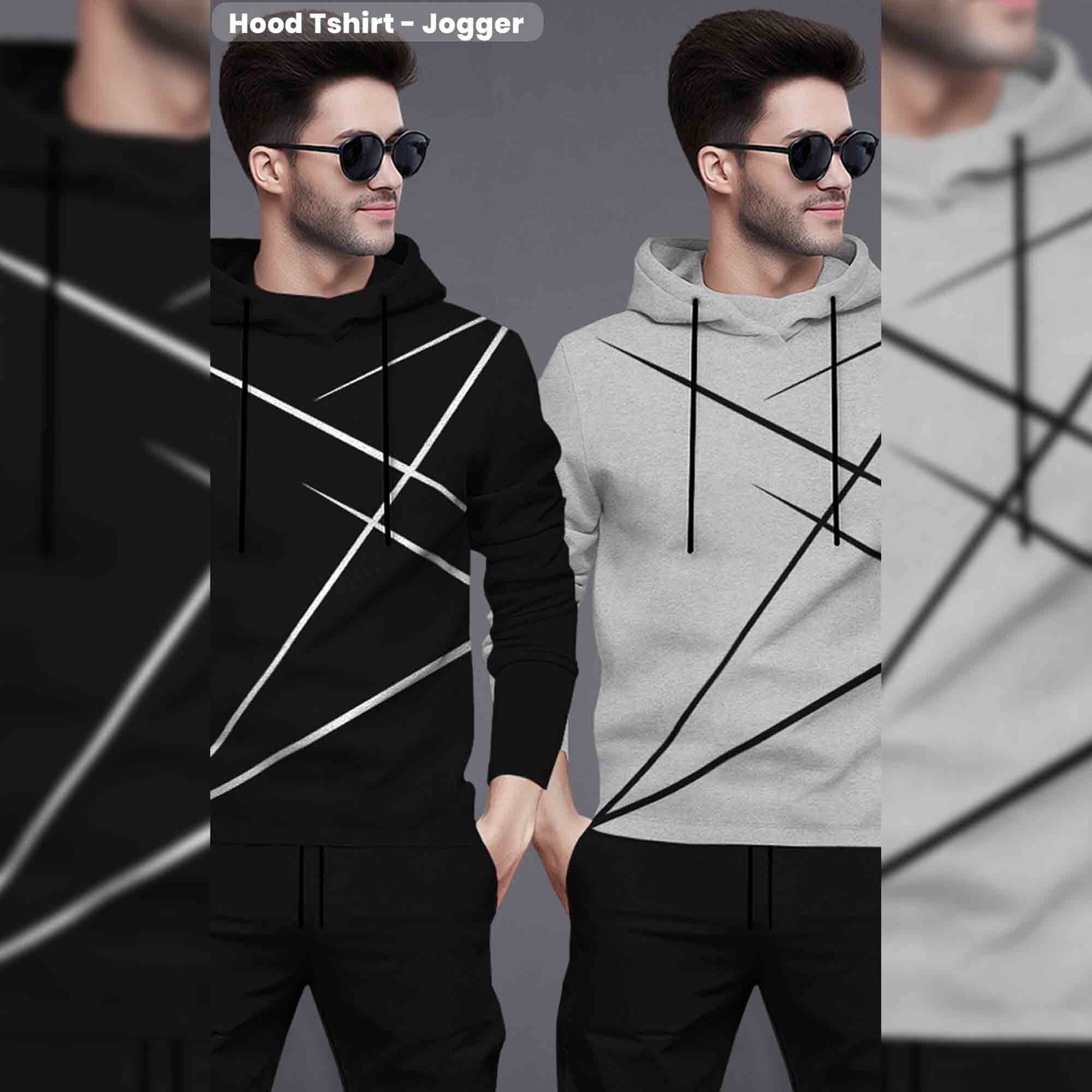 (Pack Of 2) Printed Tracksuit For Men Black & Grey