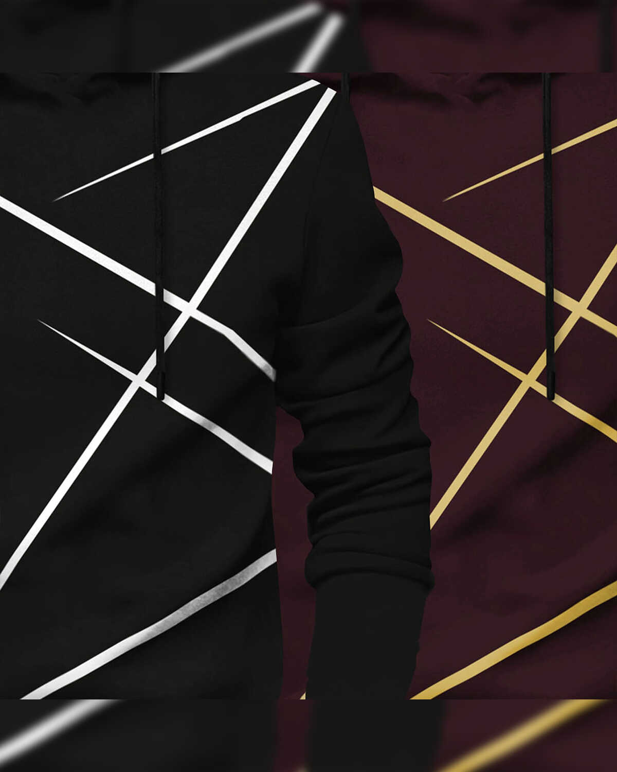 (Pack Of 2) Mens Full Sleeve Hooded Neck Printed T-shirt Black & Maroon