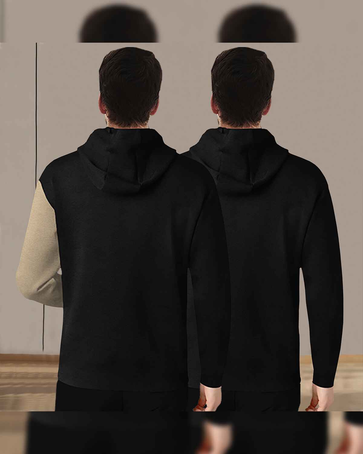 Pack Of 2 Full Sleeve Dual Color Printed Hooded T-shirts 7 Variants