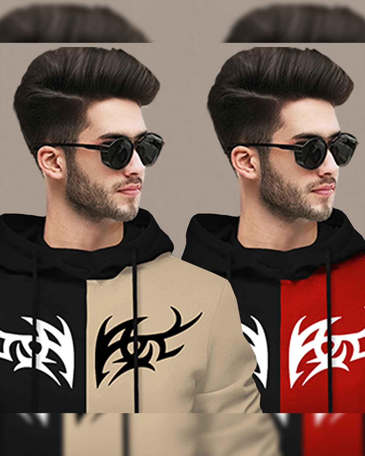 Pack Of 2 Full Sleeve Dual Color Printed Hooded T-shirts 7 Variants