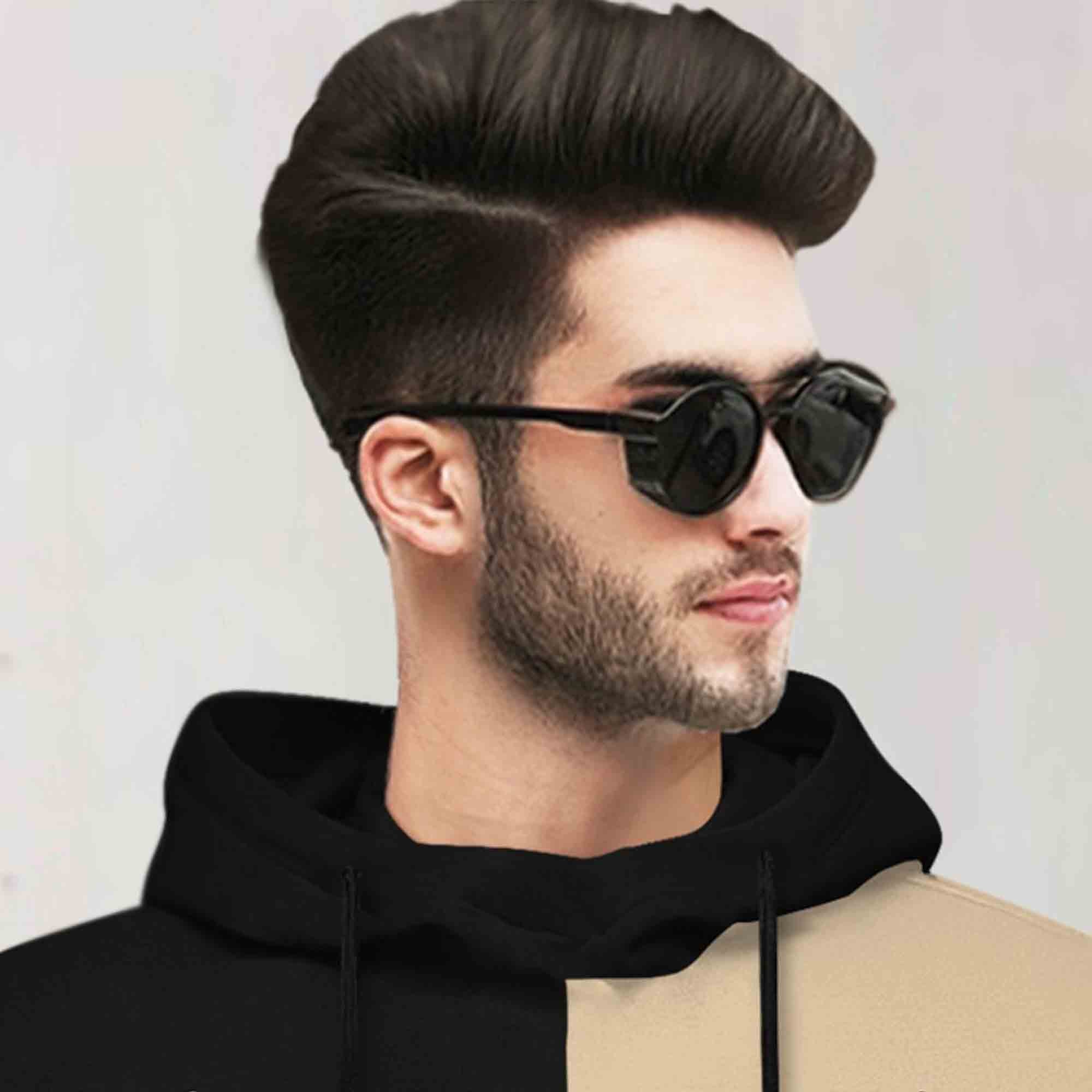 Mens Full Sleeve Hooded Neck Dual Color Printed T-shirt Black & Beige