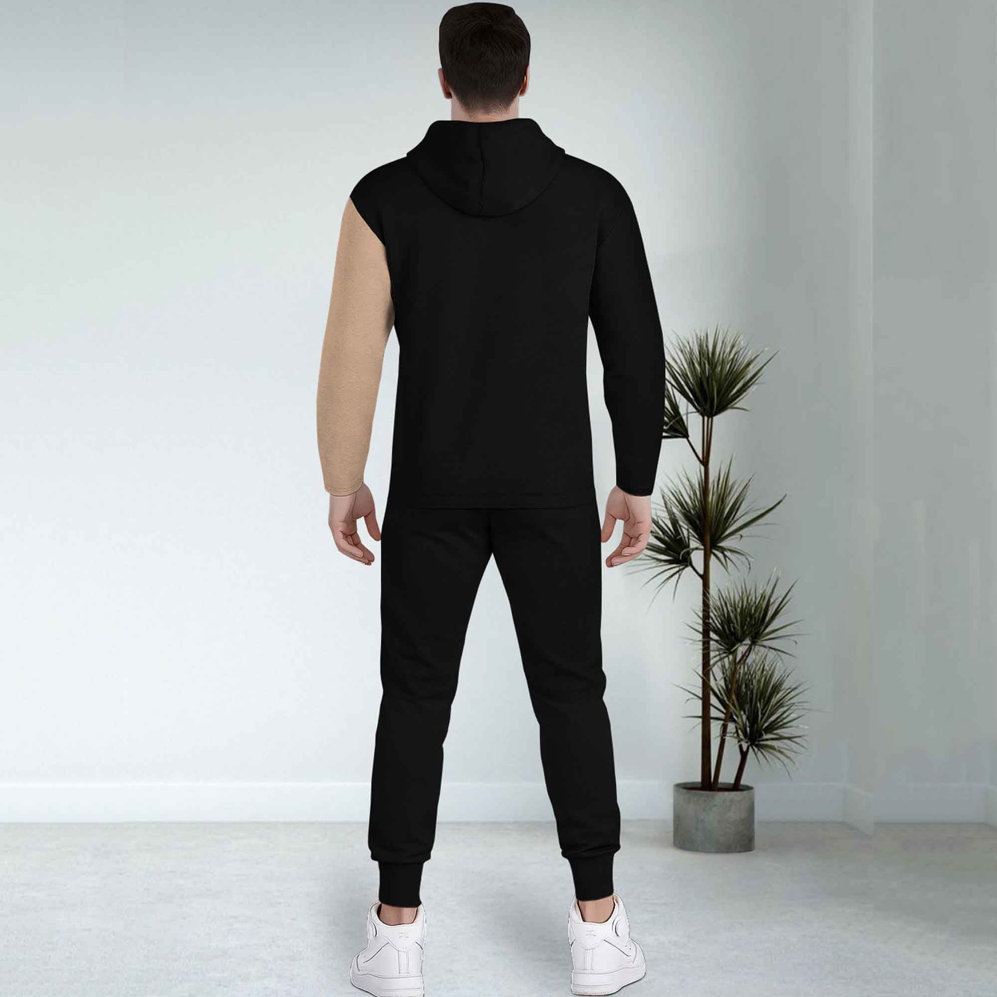 Dual Color Black T-shirt With Matching Black TrackPant Hoodie Tracksuit