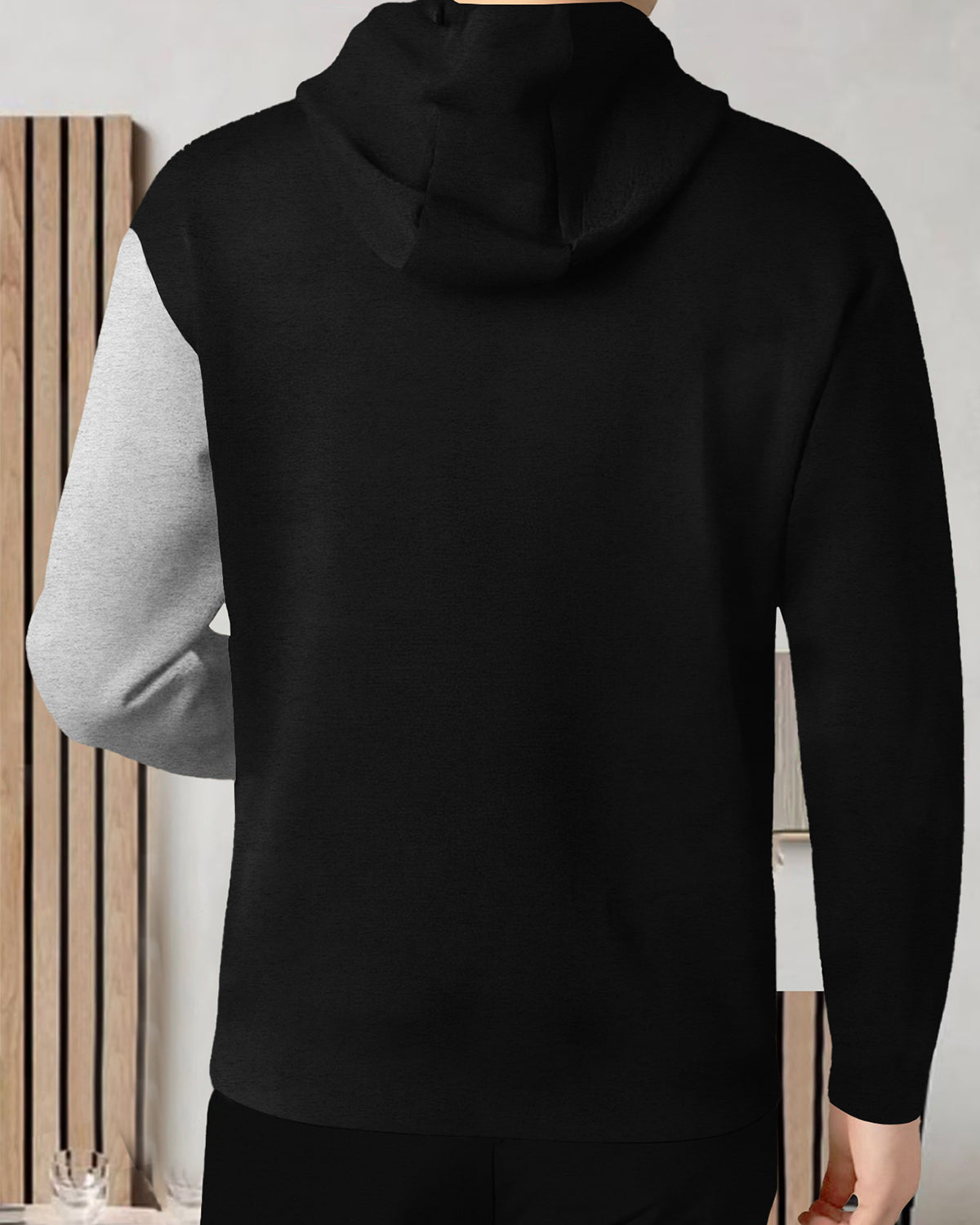 Mens Full Sleeve Hooded Neck Dual Color Printed T-shirt / Black & Grey