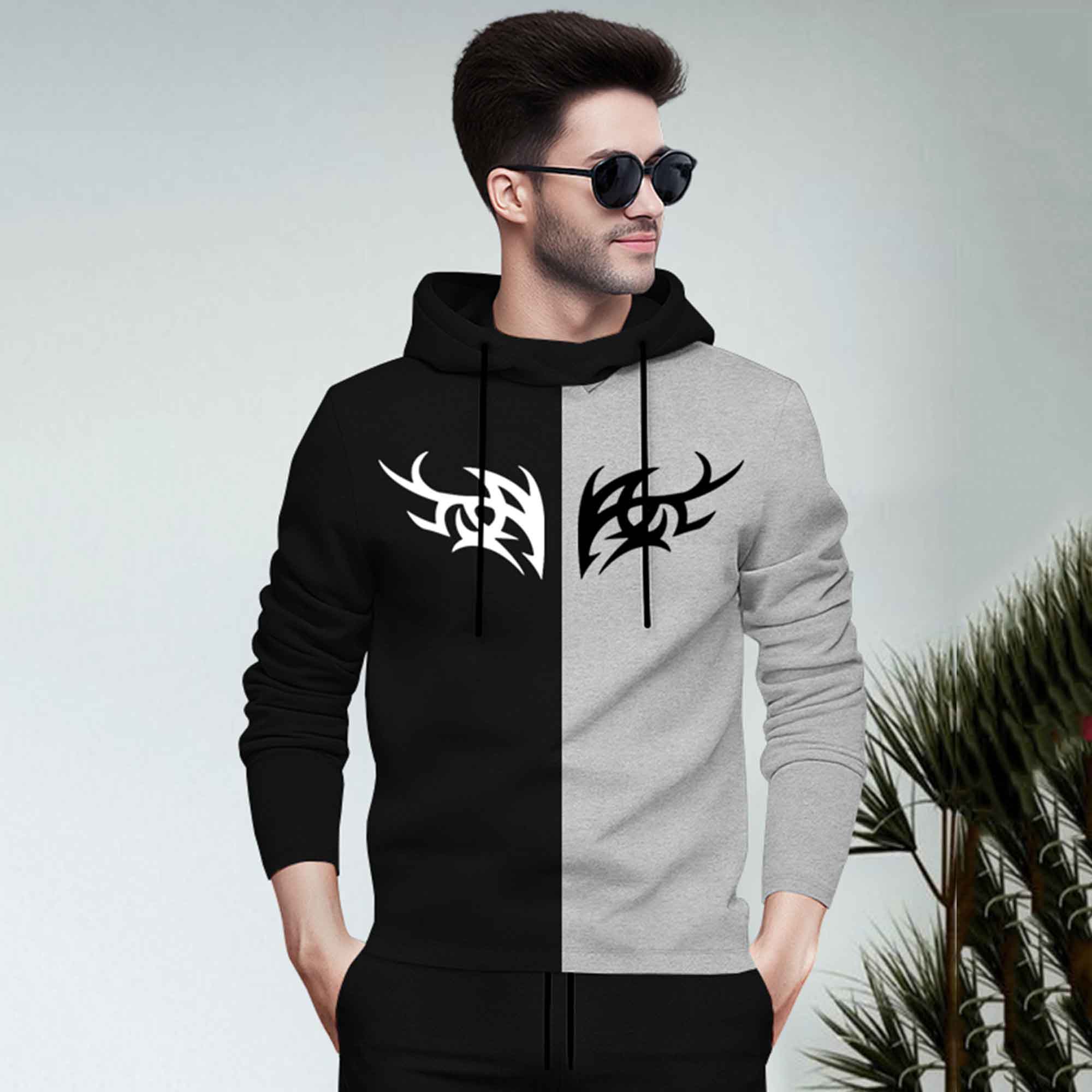 Dual Color Black & Grey T-shirt With Matching TrackPant Hoodie Tracksuit