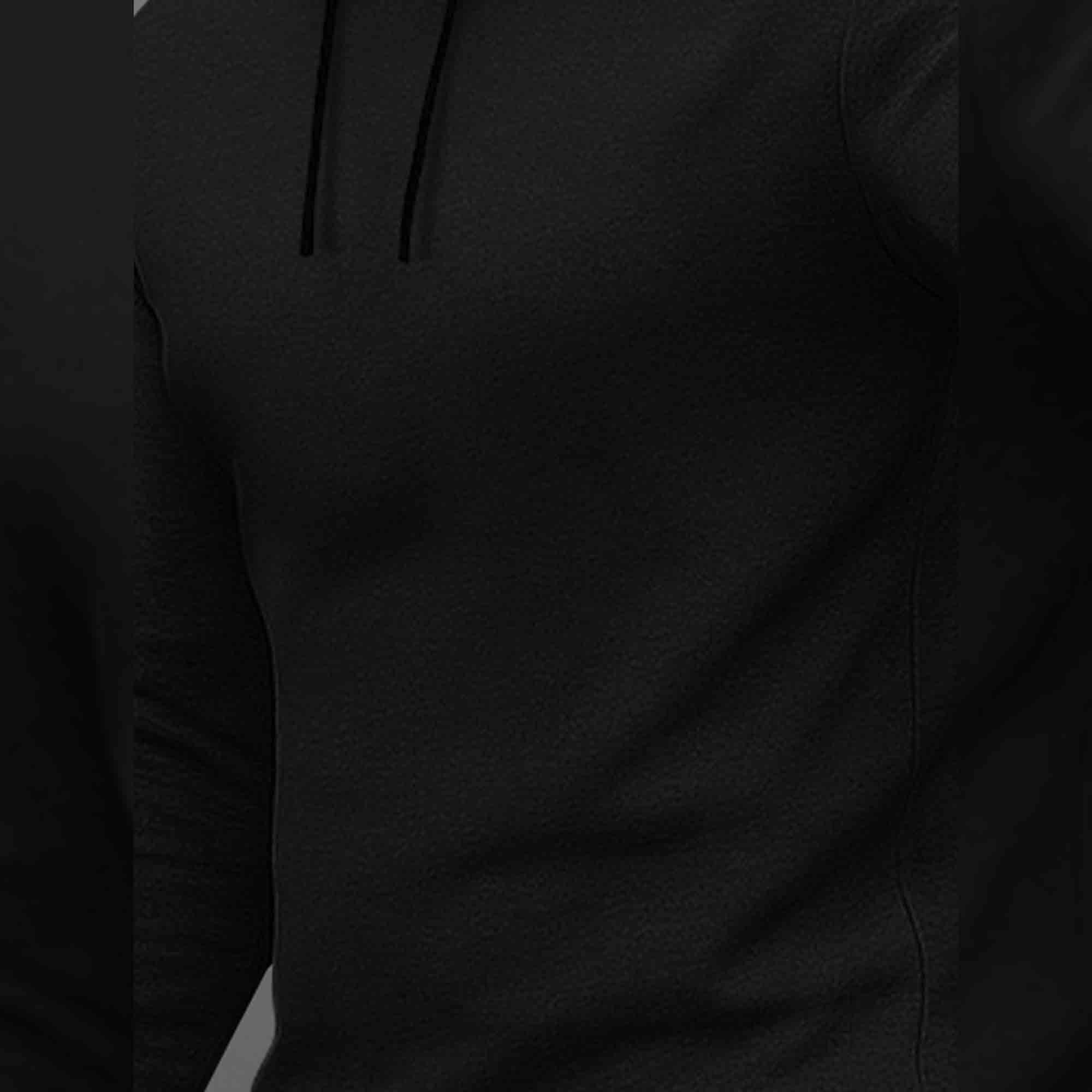 Mens Black Full Sleeve Plain Hooded T-shirt
