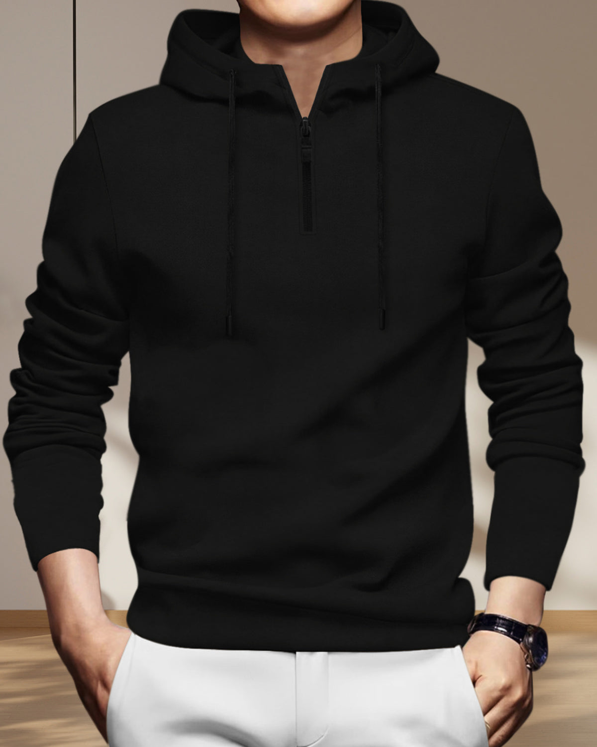HOT Mens Hooded Hooded Full Sleeve T Shirt Mens Black Full