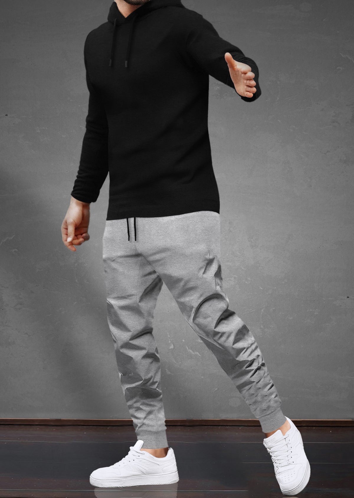 Tracksuit For Men Black Hooded Full Sleeve T-shirt / Grey Trackpant