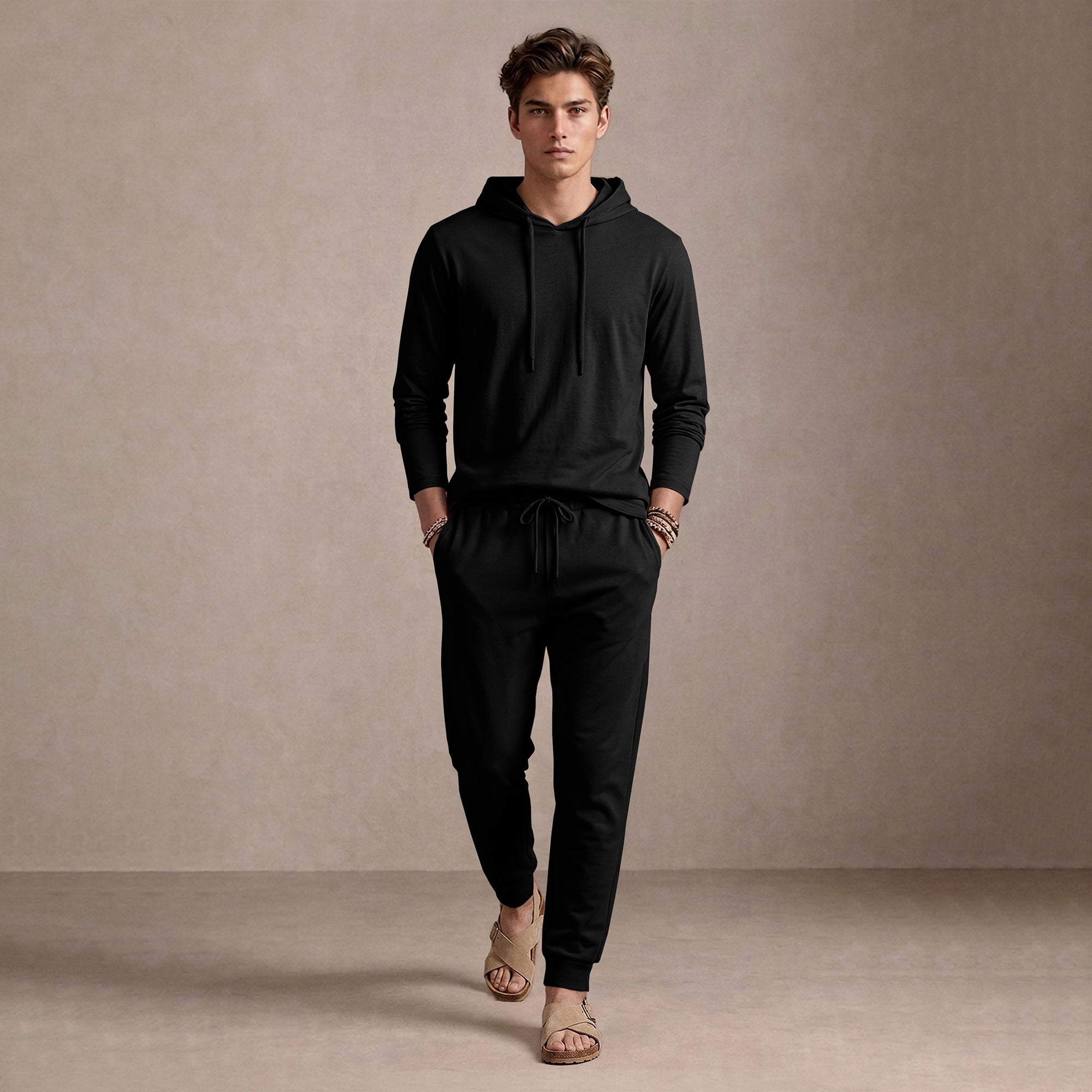 Black Hooded Full Sleeve T-shirt with Black Trackpant Tracksuit