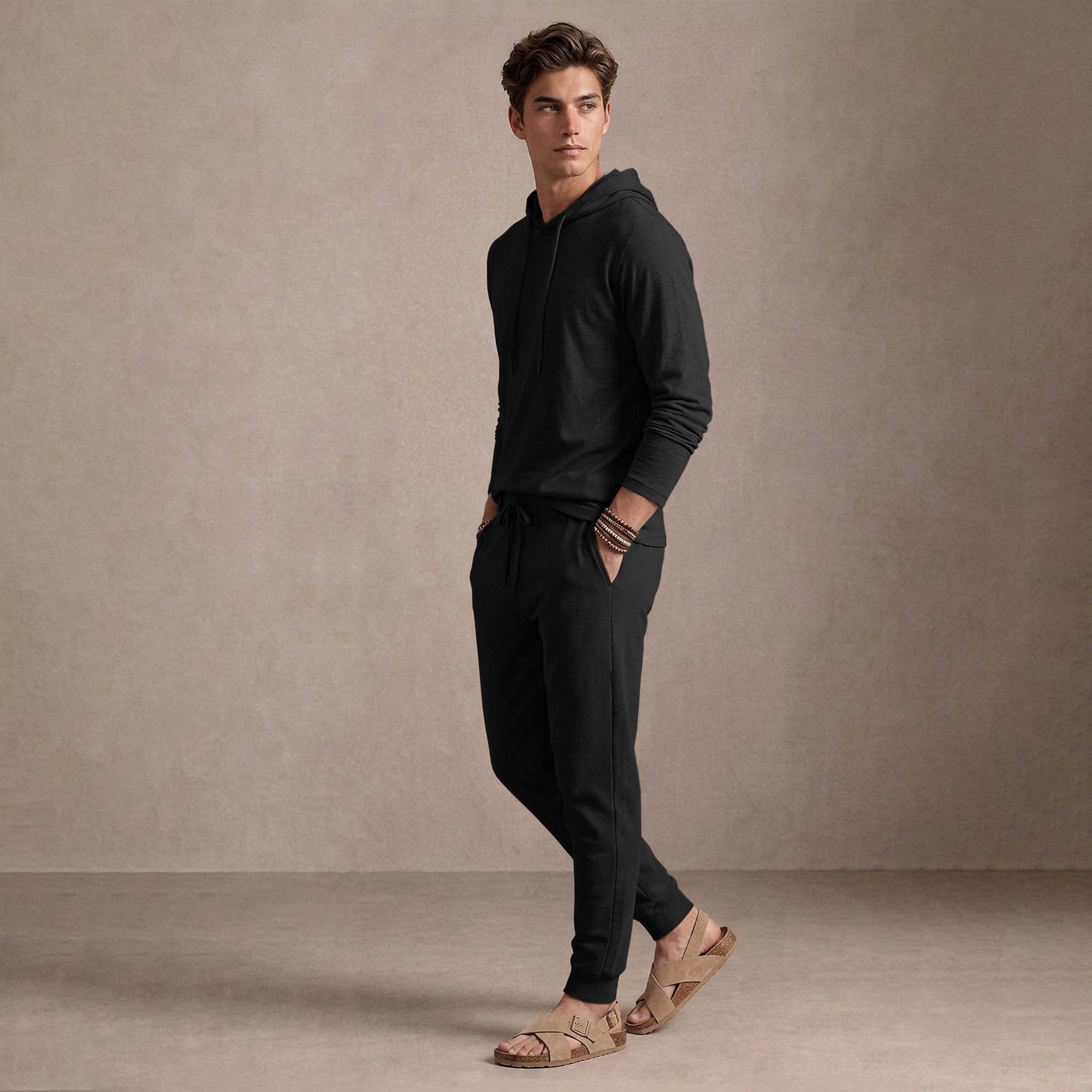 Black Hooded Full Sleeve T-shirt with Black Trackpant Tracksuit