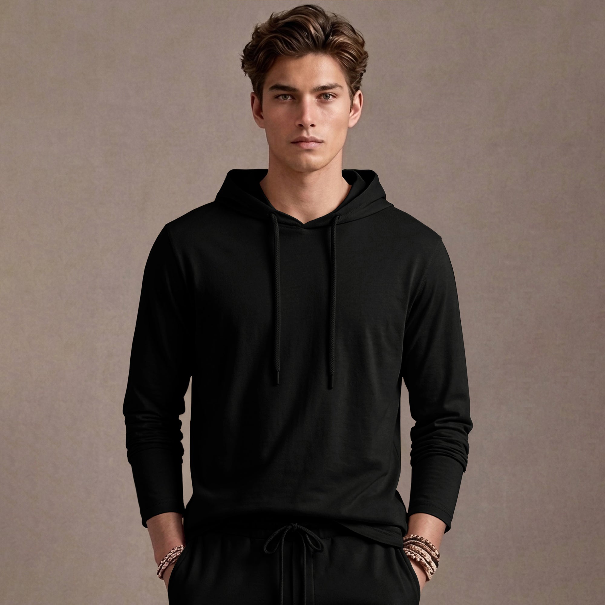 Black Hooded Full Sleeve T-shirt with Black Trackpant Tracksuit