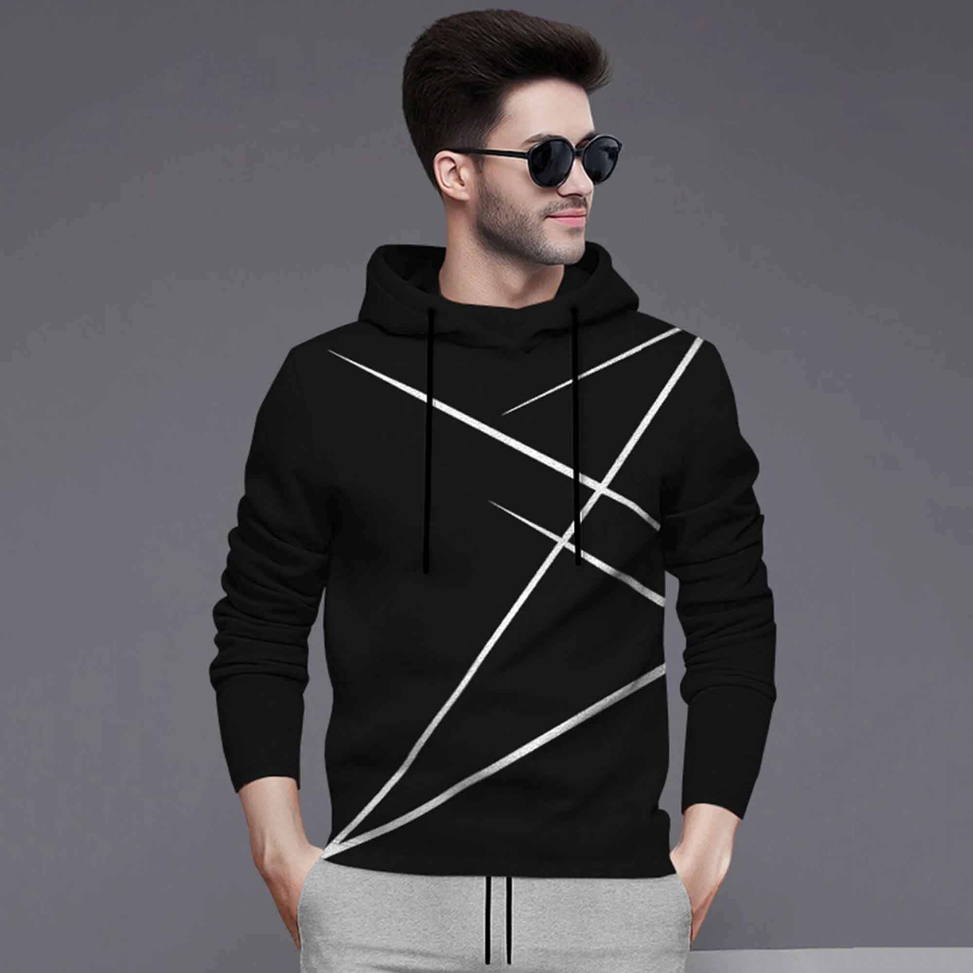 Full Sleeve ZigZag Parttern Black T-shirt With Matching Trackpant