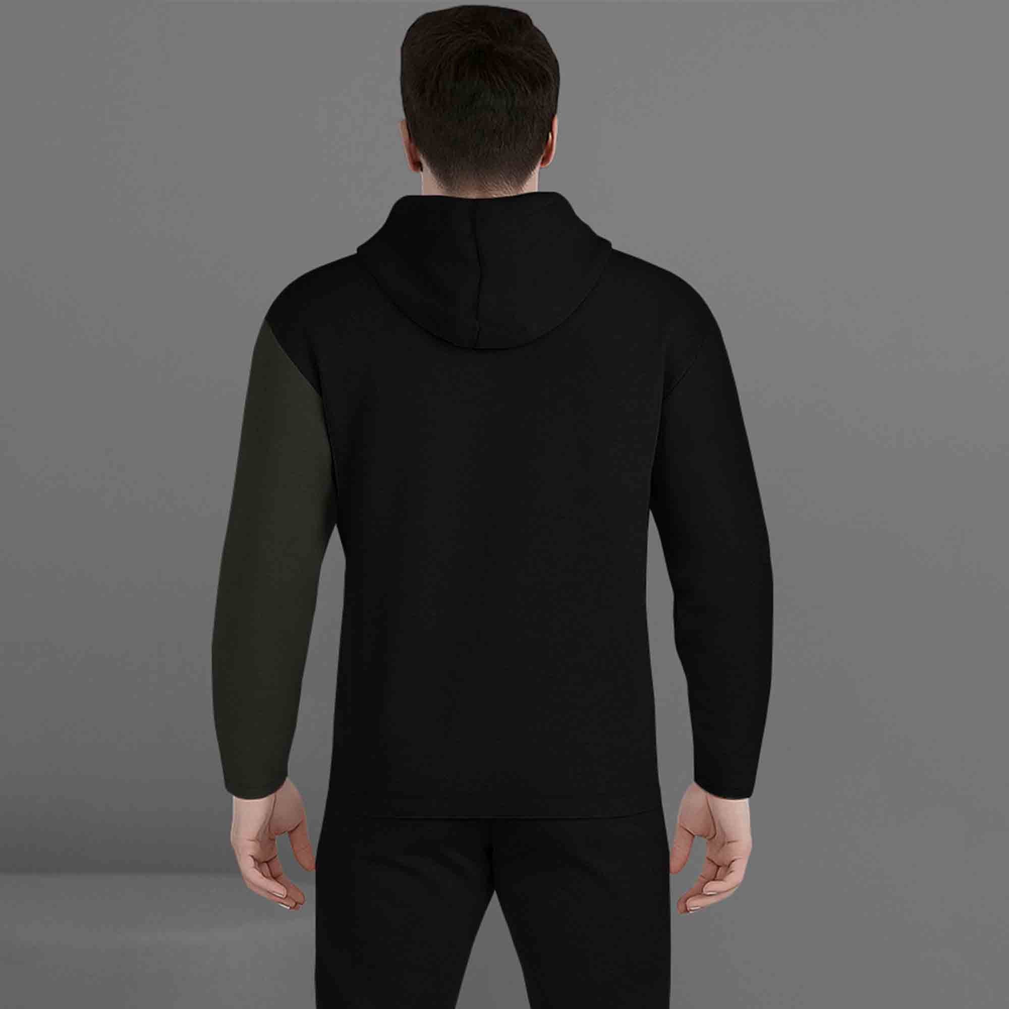 Mens Full Sleeve Hooded Neck Dual Color Printed T-shirt Black & Olive