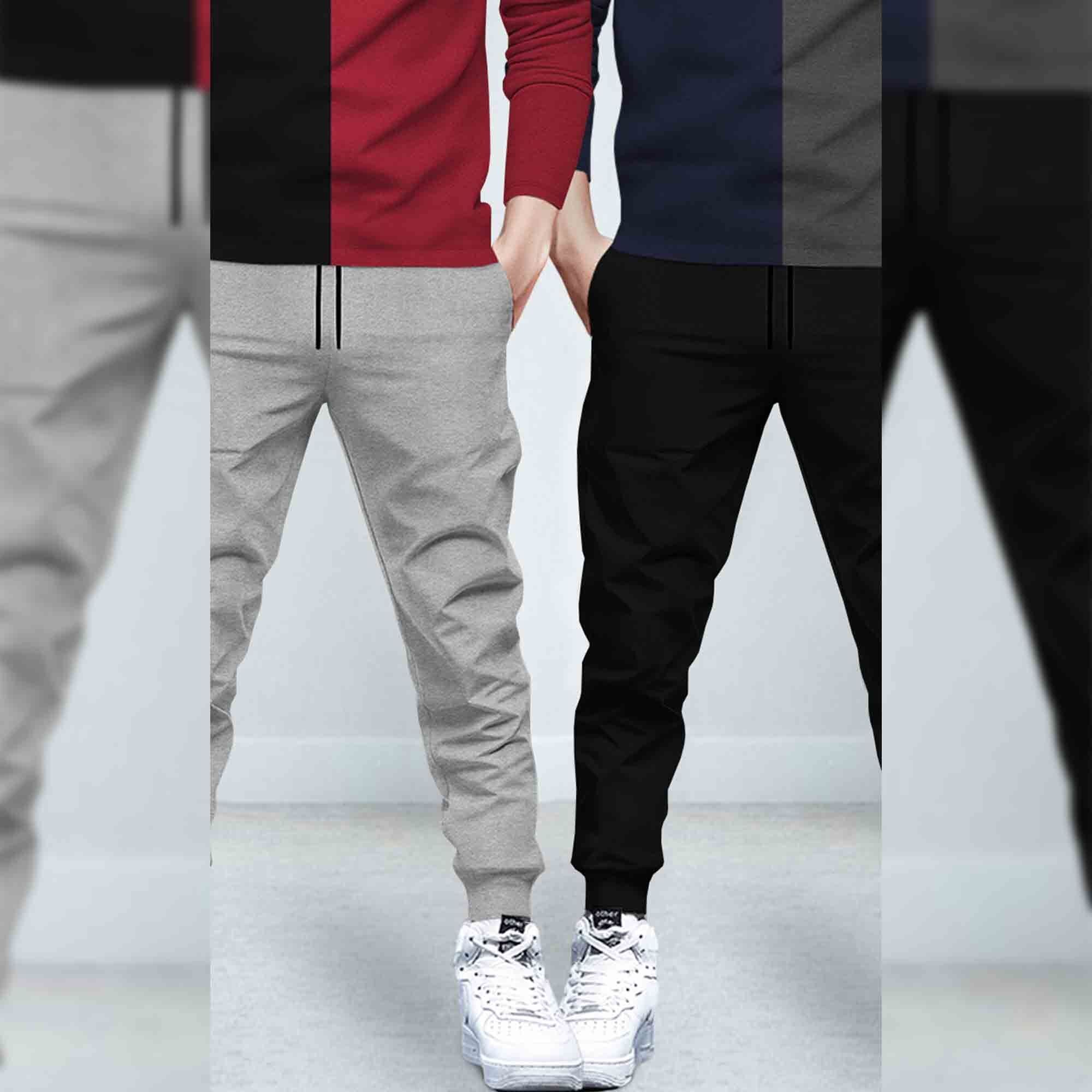 (Pack Of 2) Printed Tracksuit Black & Navy Hooded T-shirts - Matching Plain Trackpants