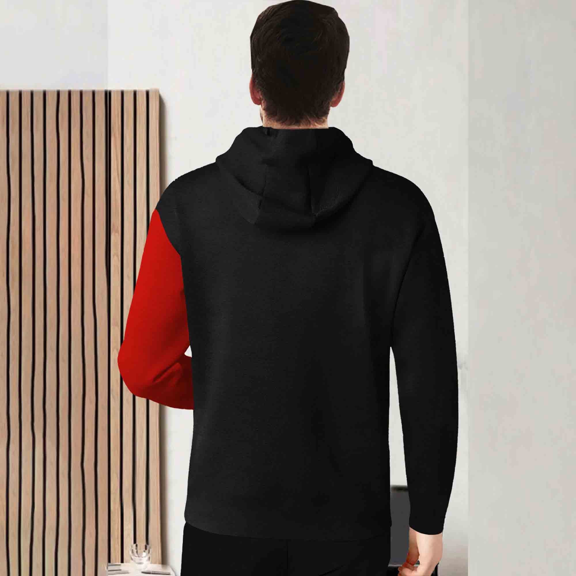 Mens Full Sleeve Hooded Neck Dual Color Printed T-shirt / Black & Red