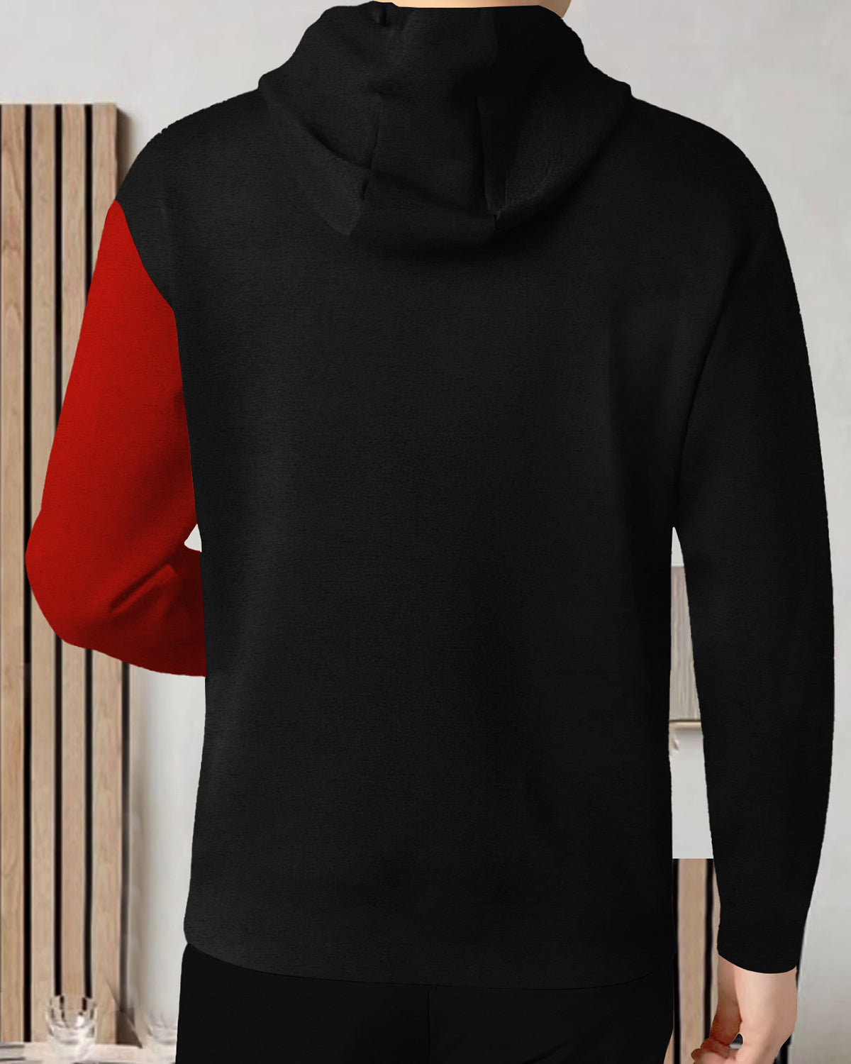 Mens Full Sleeve Hooded Neck Dual Color Printed T-shirt / Black & Red