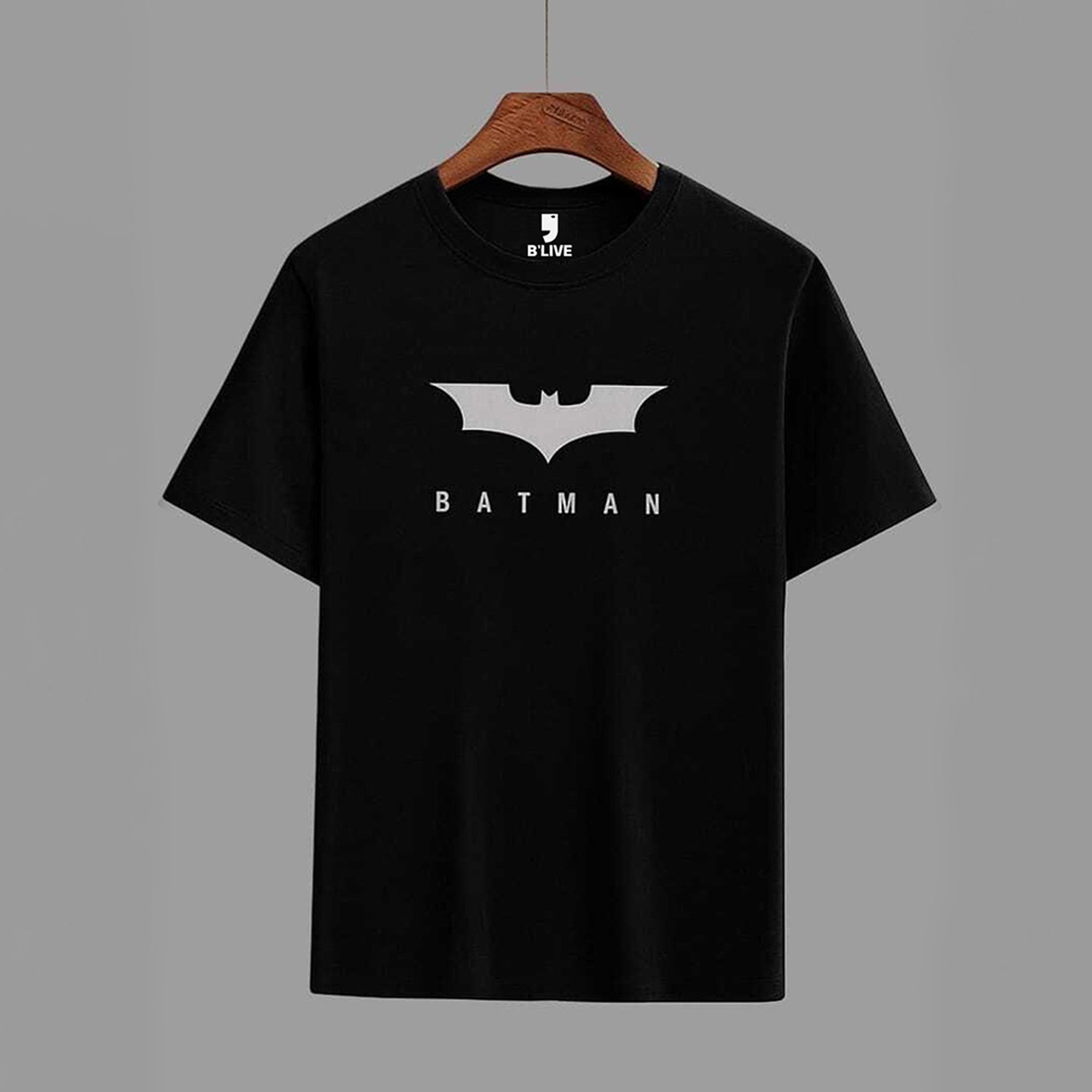 Men Simple Print Half Sleeve T-shirt Black