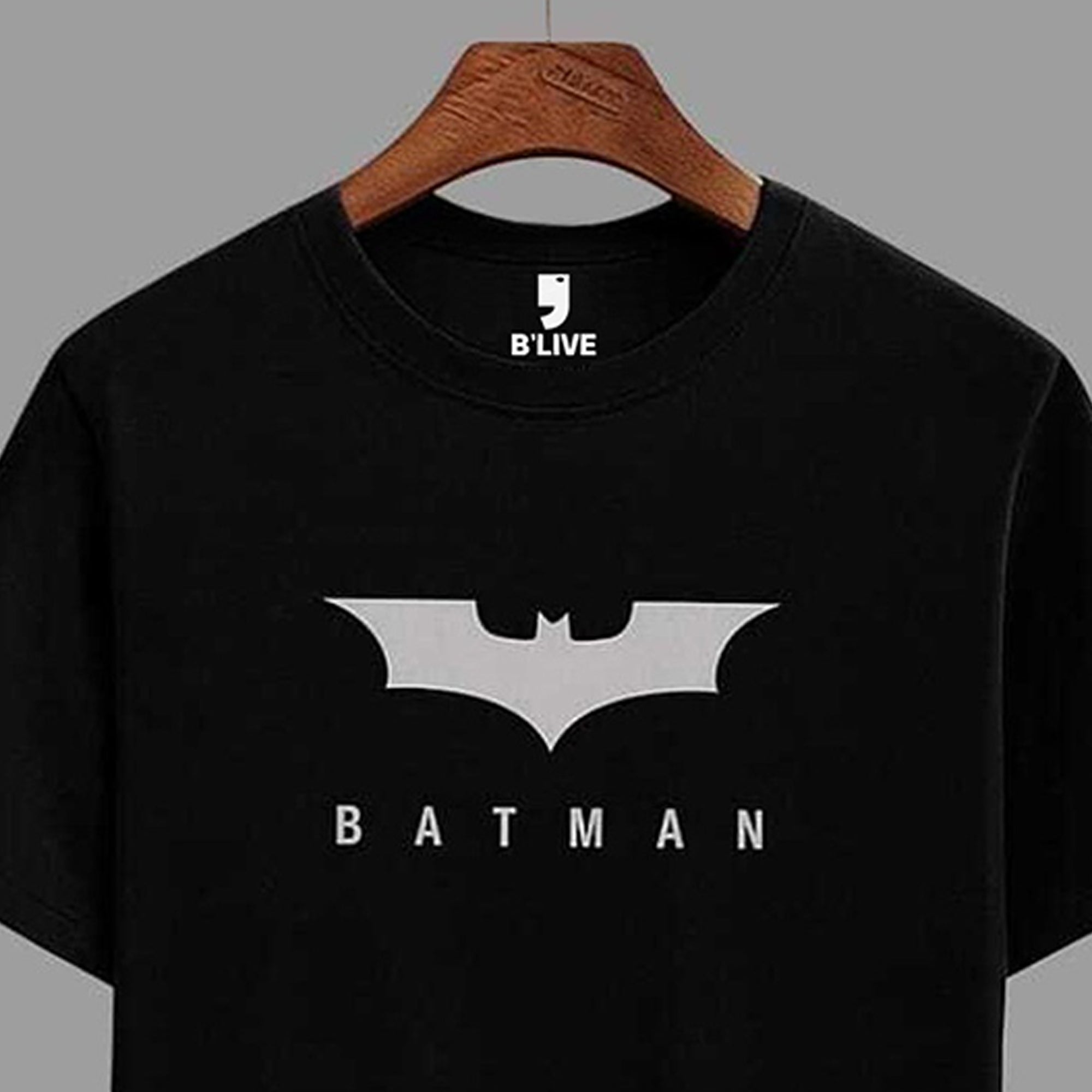 Men Simple Print Half Sleeve T-shirt Black