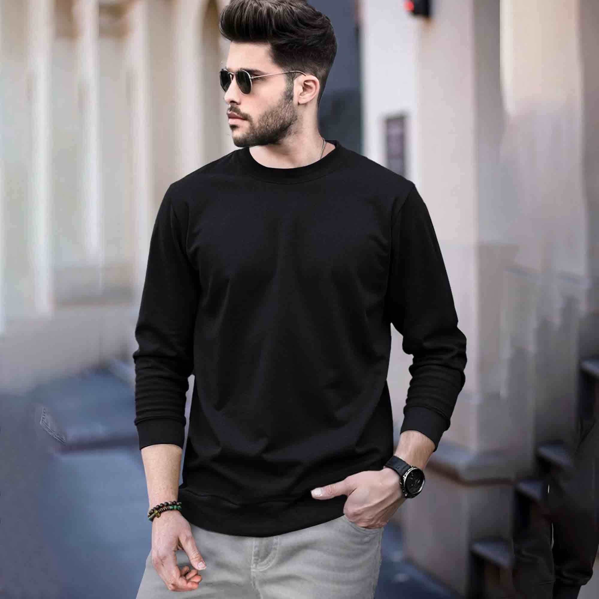 Mens Full Sleeve Round Neck Black T-shirt