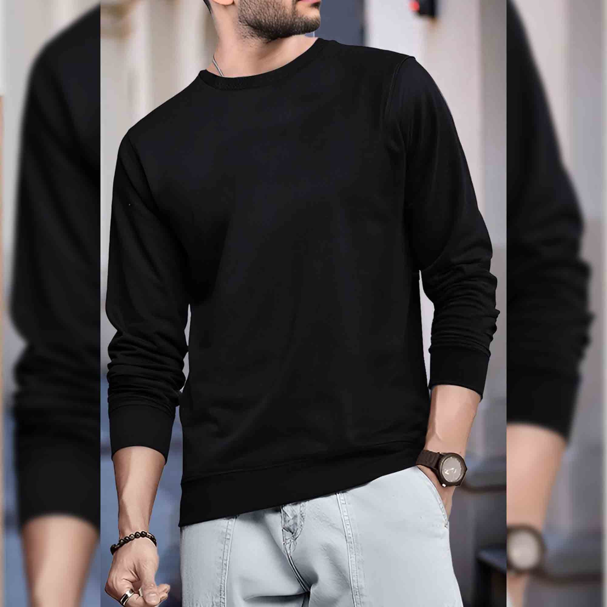 Mens Full Sleeve Round Neck Black T-shirt