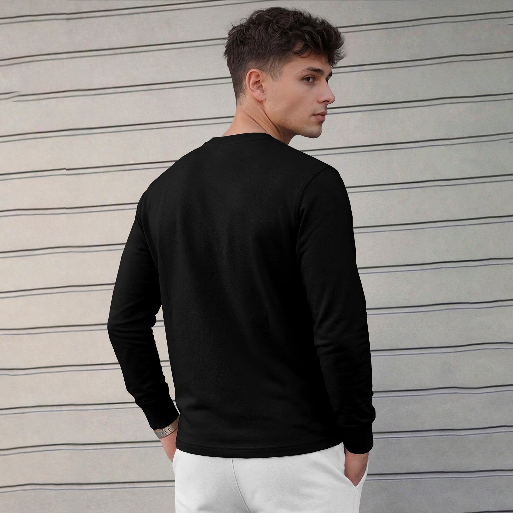 Mens Full Sleeve Round Neck Black T-shirt