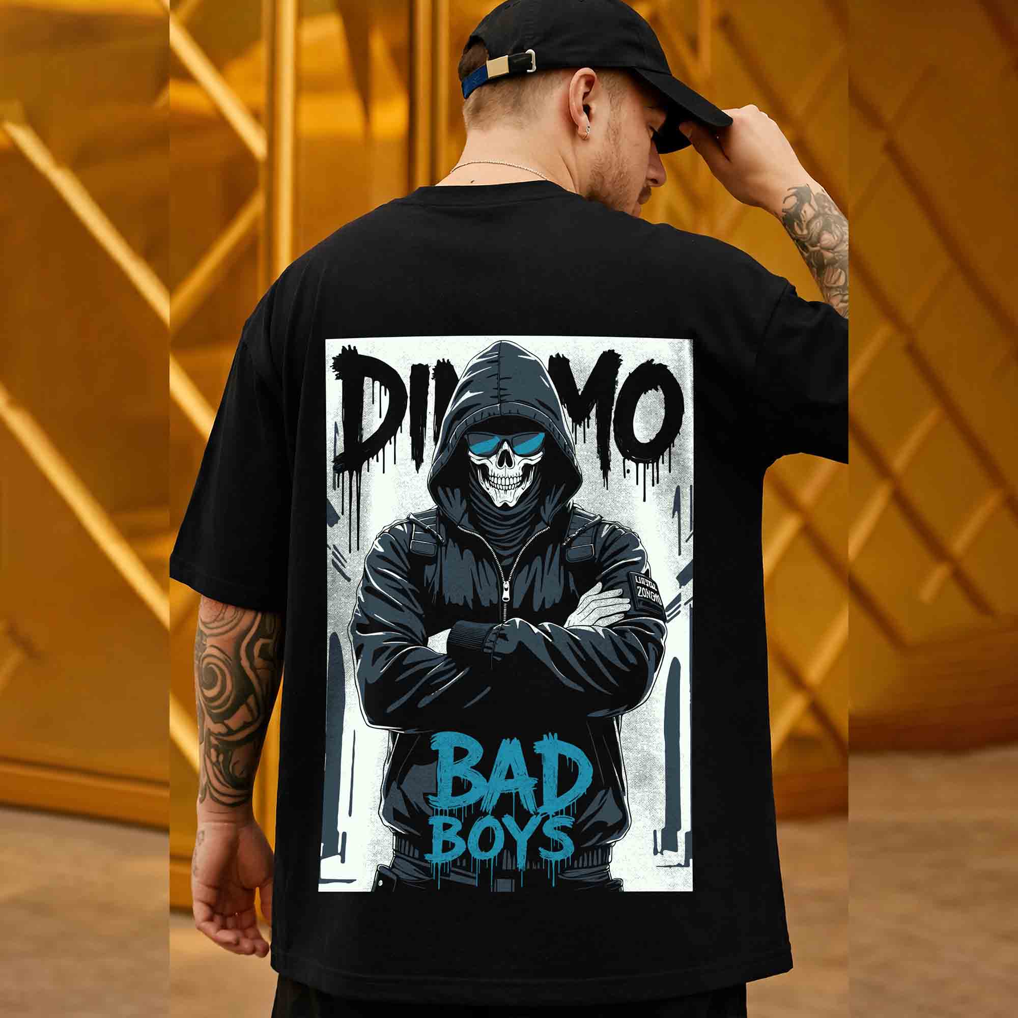 Bad Boys Skeleton Graphic Back Printed Oversized Black thshirt – TRIPR
