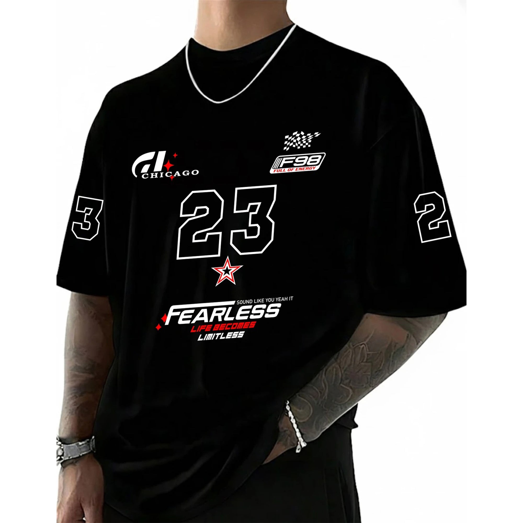 Men’s Oversized Graphic Design 'Fearless' Printed Tshirt Black