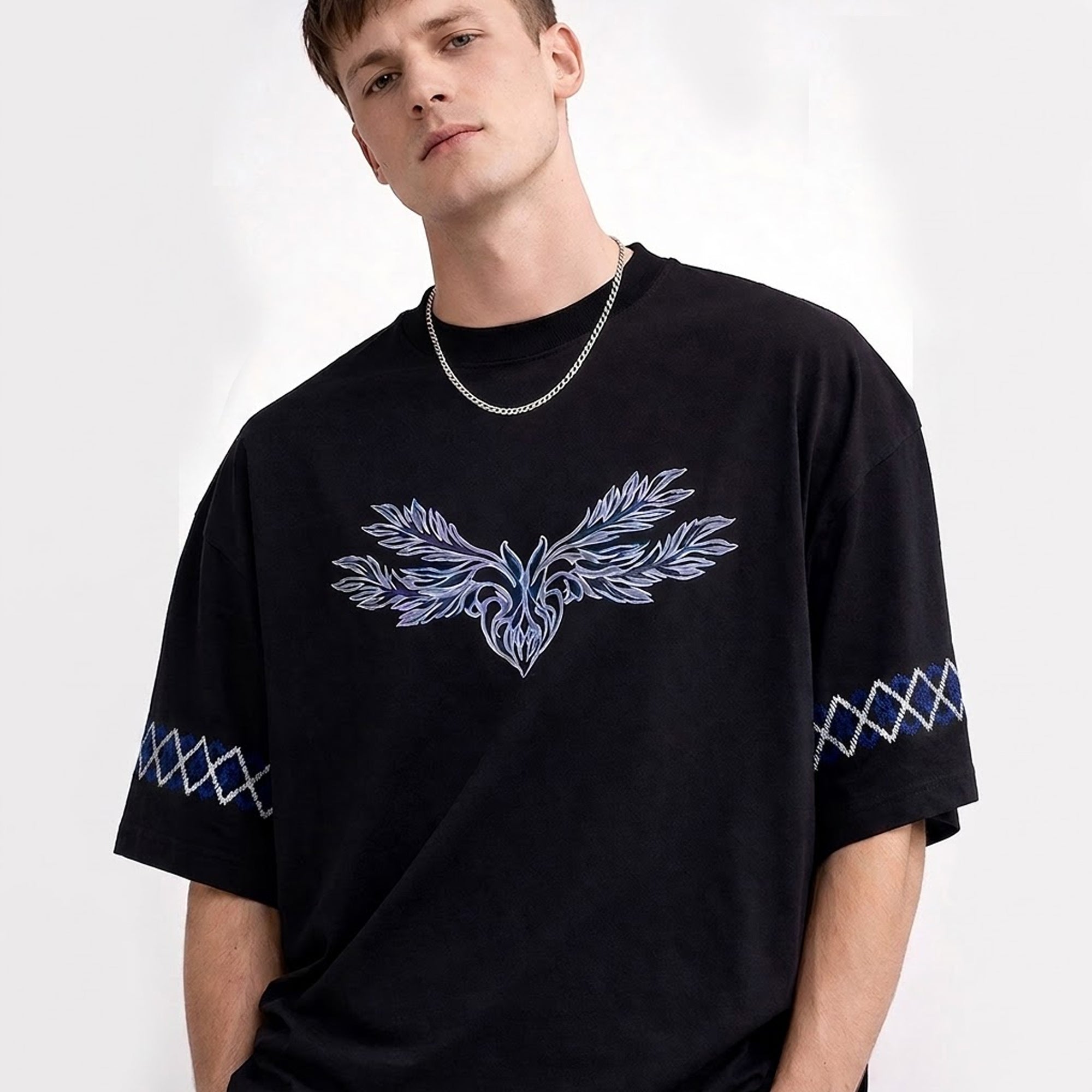 Mens Back Printed Over Sized Graphic Design T-shirt Black