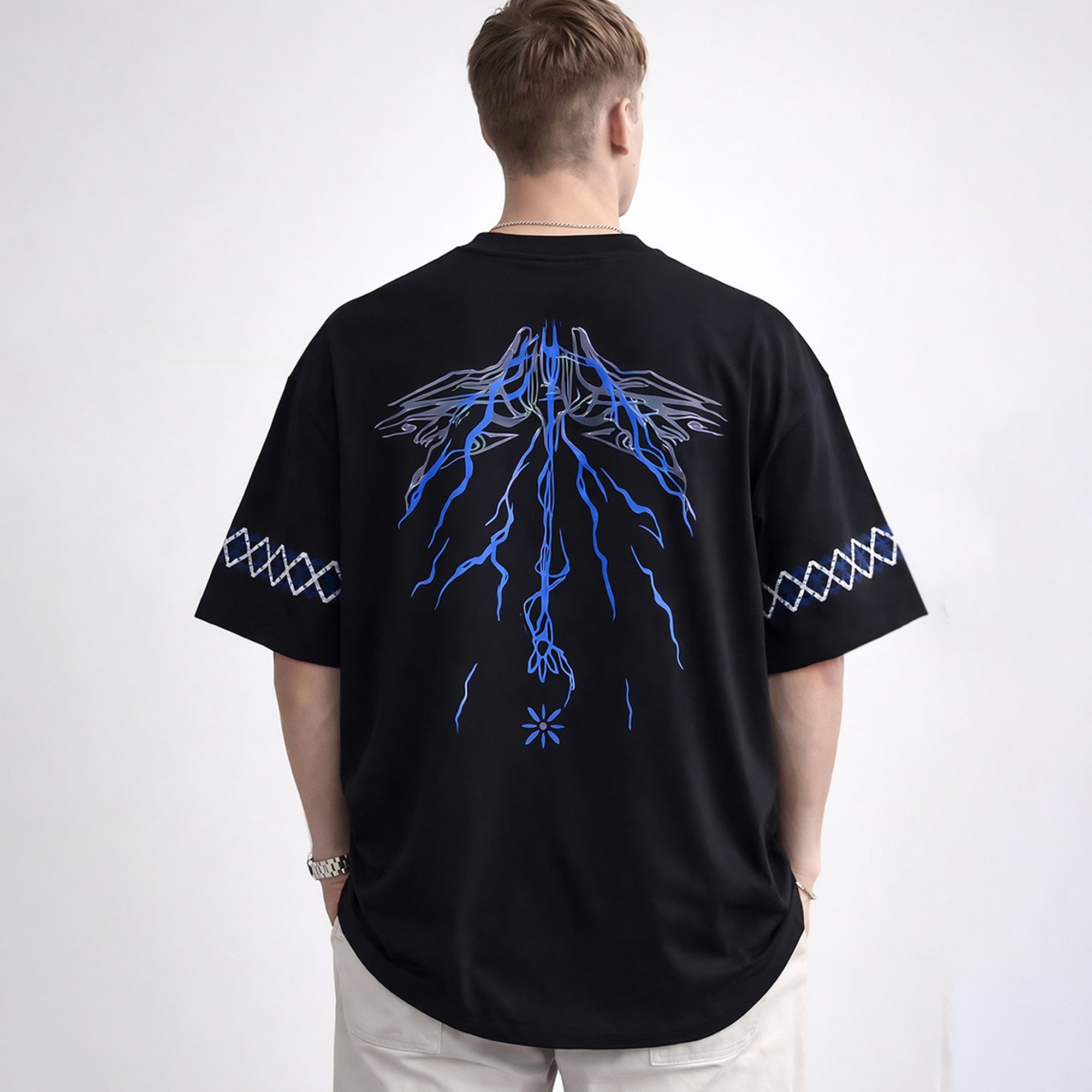 Mens Back Printed Over Sized Graphic Design T-shirt Black
