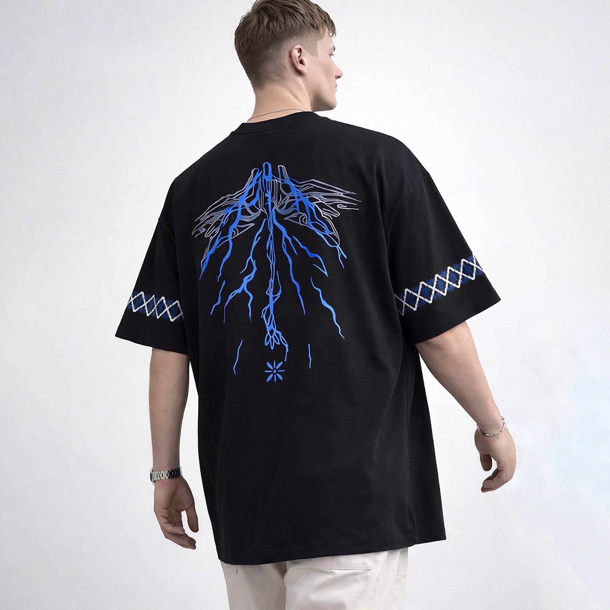 Mens Back Printed Over Sized Graphic Design T-shirt Black