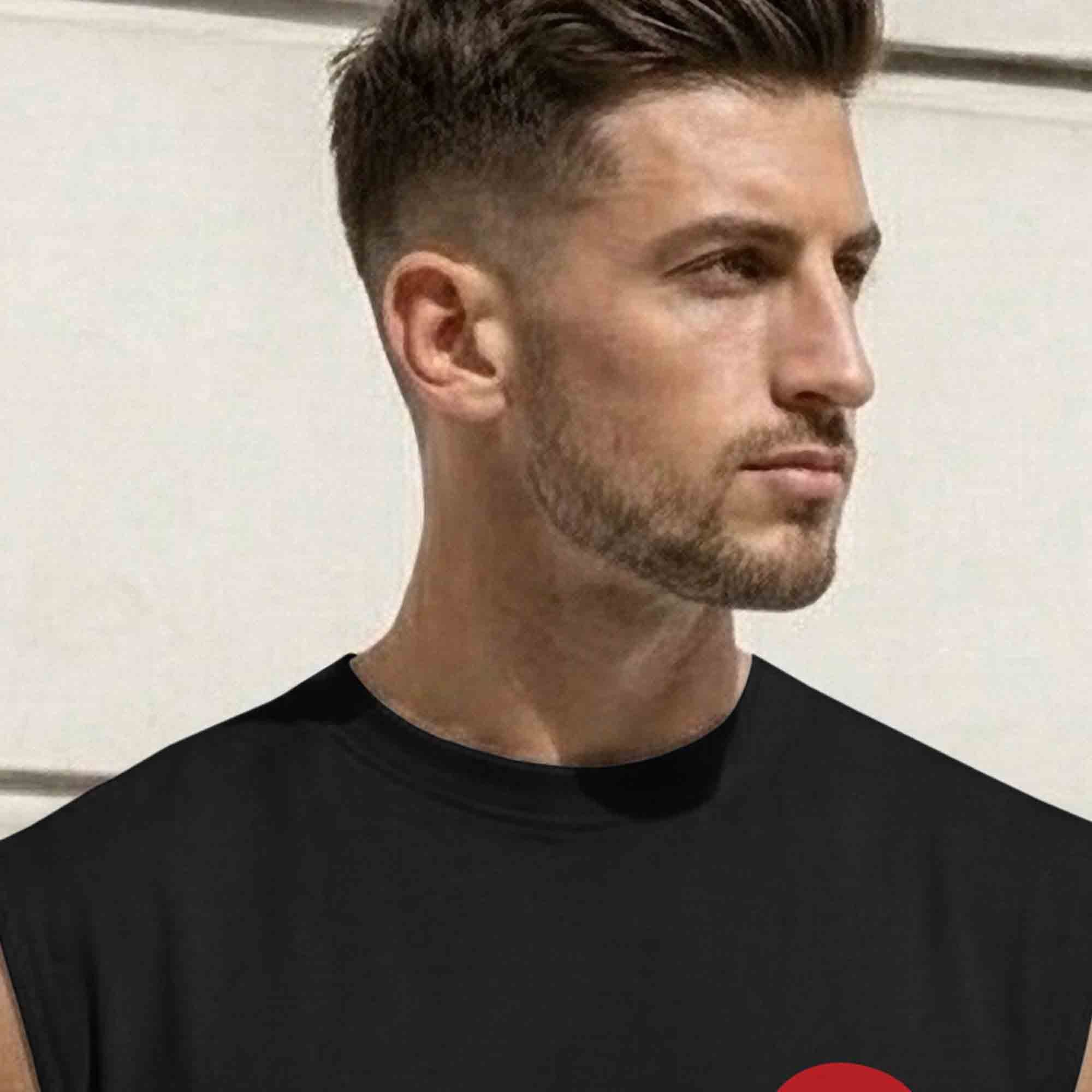 Men Round Neck 'itachi' Back Printed Vest Black