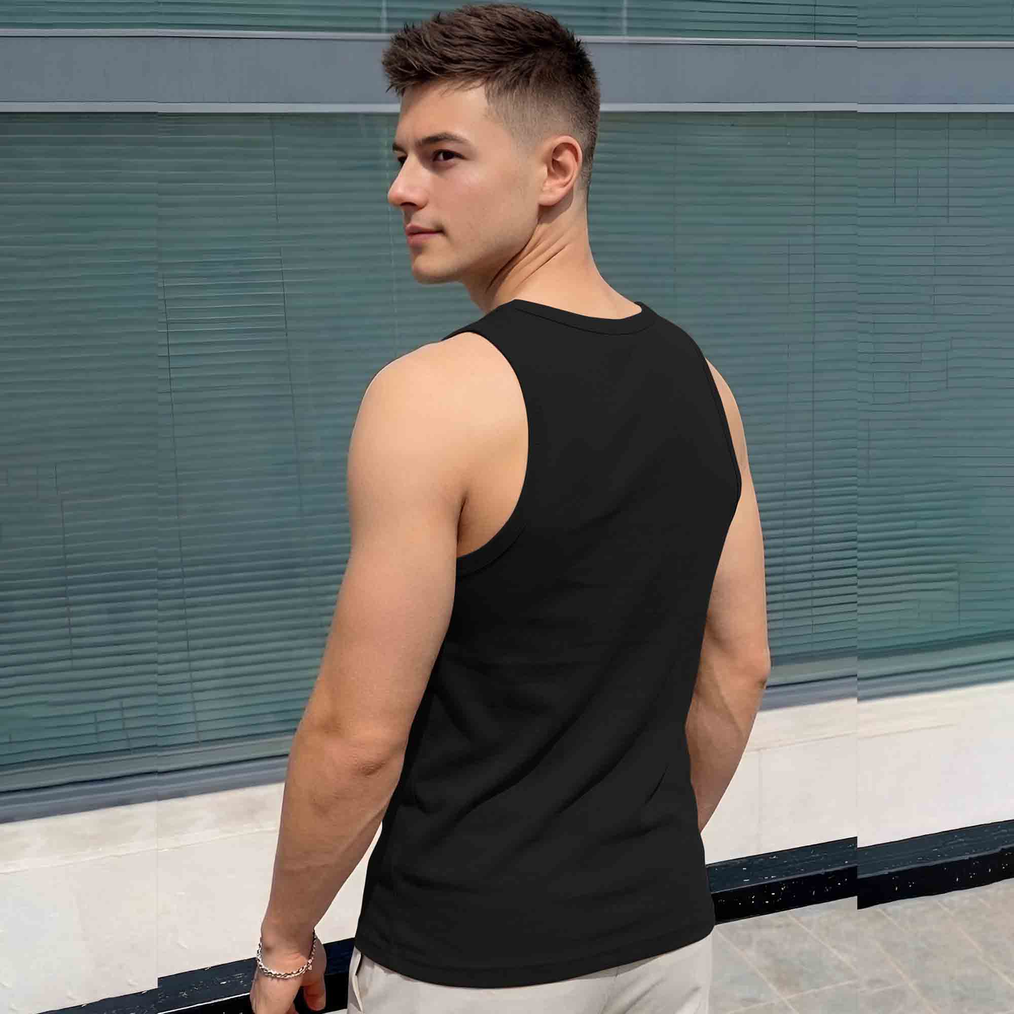 Men Scoop Neck 'ITACHI' Printed Vest Black
